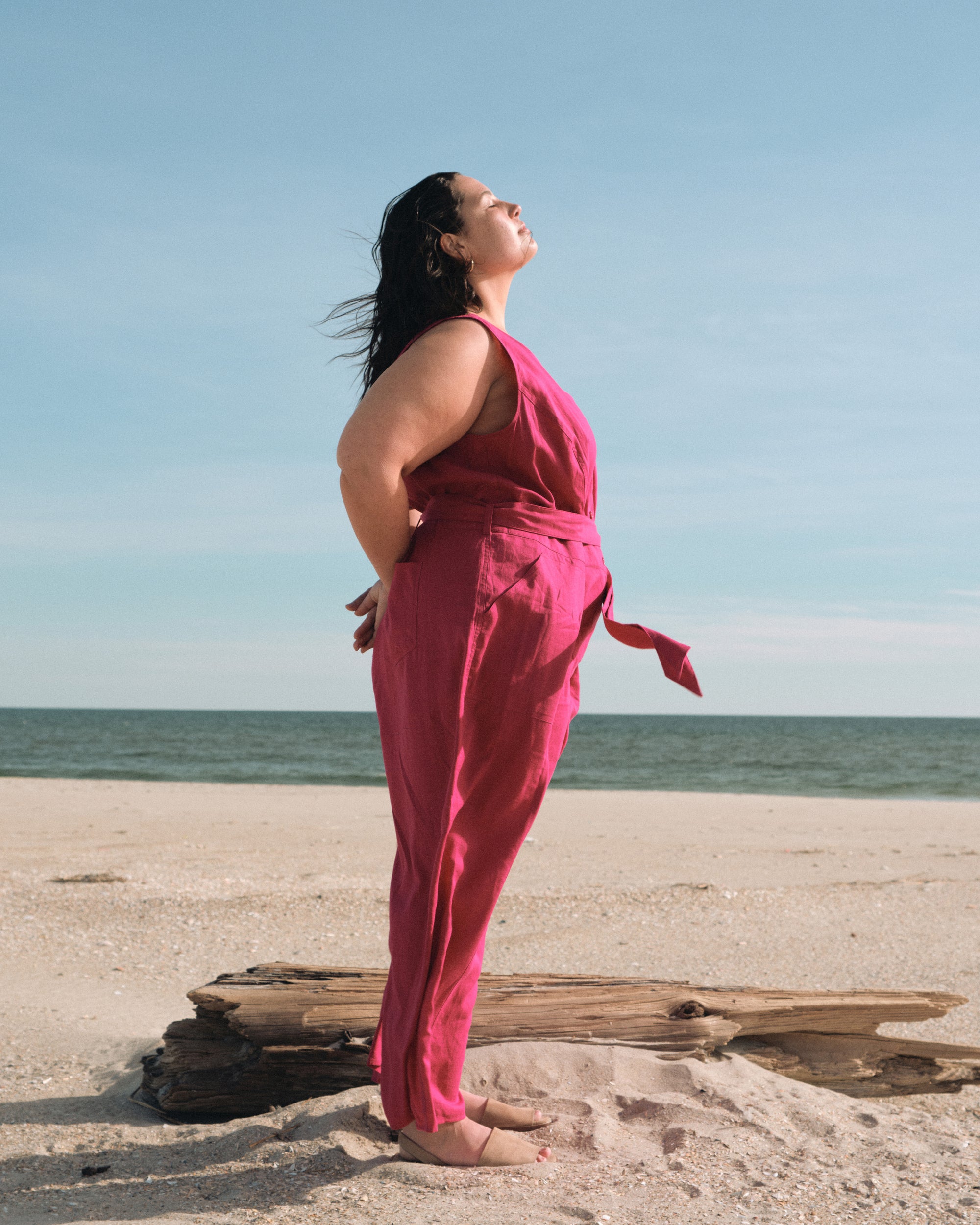 Matilda Linen Jumpsuit - Cerise