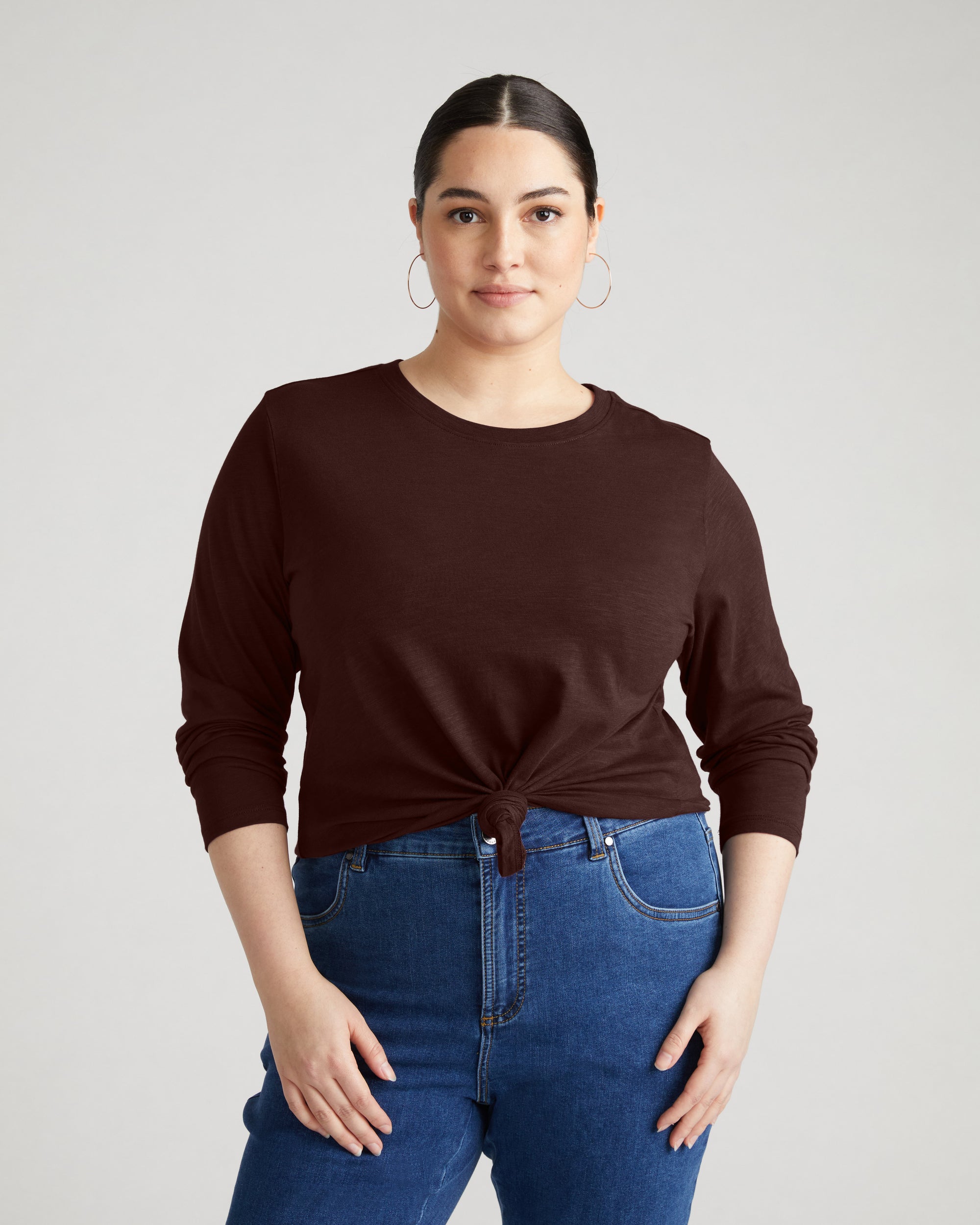 Light-As-Air Long Sleeve Crew Neck Tee - Brulee