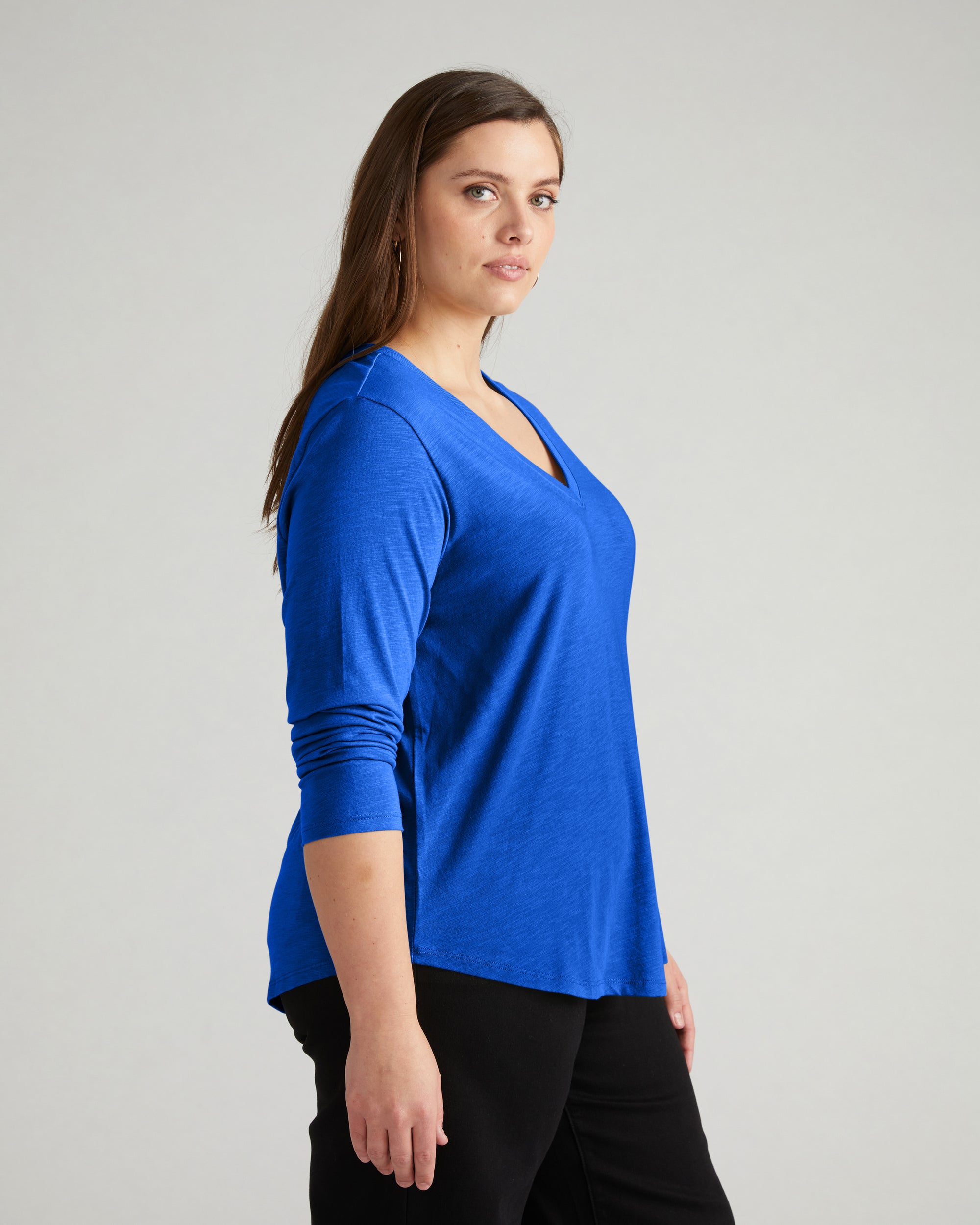 Light-As-Air Long Sleeve V Neck Tee - Ultramarine