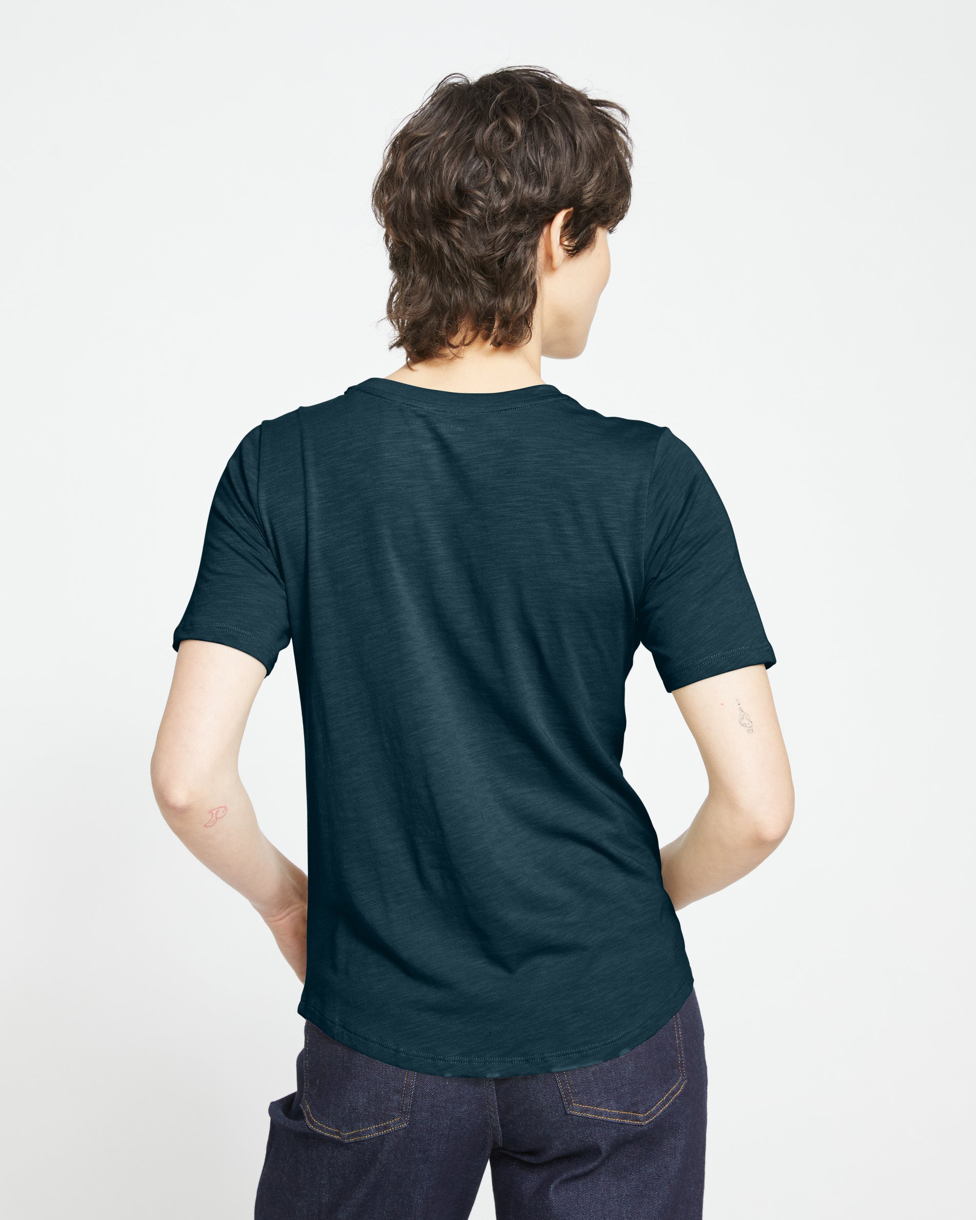 Woman wearing Light-As-Air Tee Rex - Deep Sea from Universal Standard