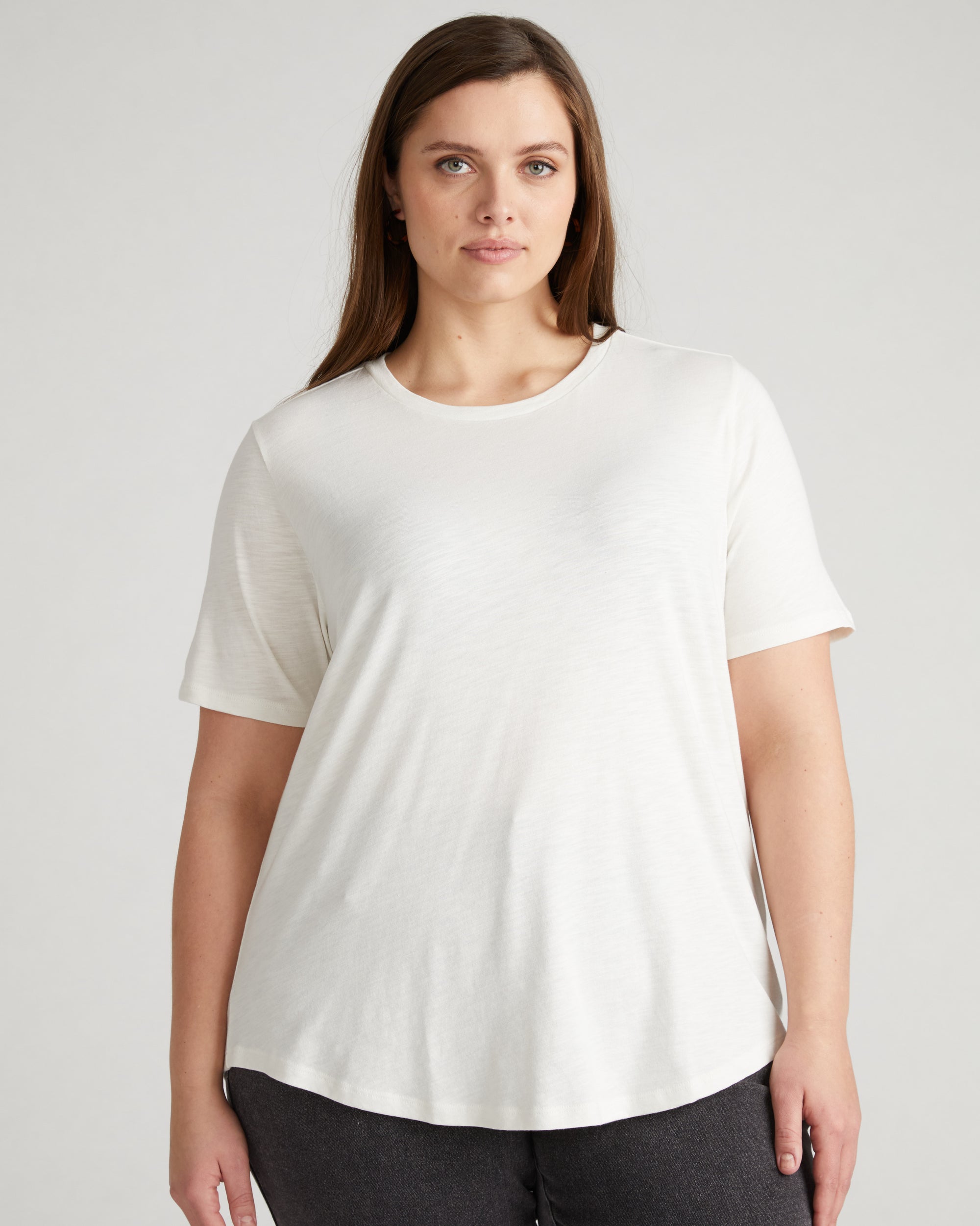 Woman wearing Light-As-Air Tee Rex - Vapor from Universal Standard