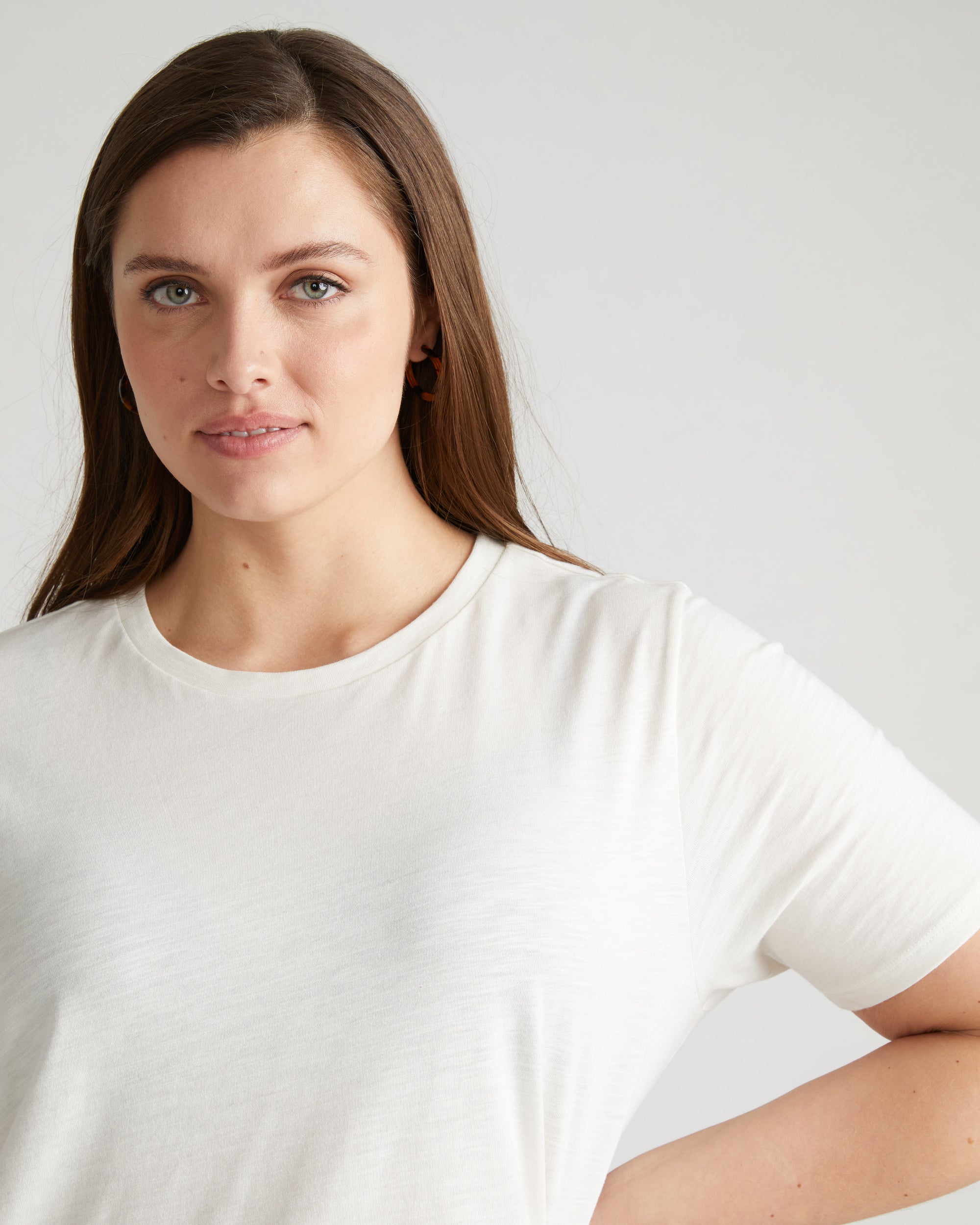 Woman wearing Light-As-Air Tee Rex - Vapor from Universal Standard