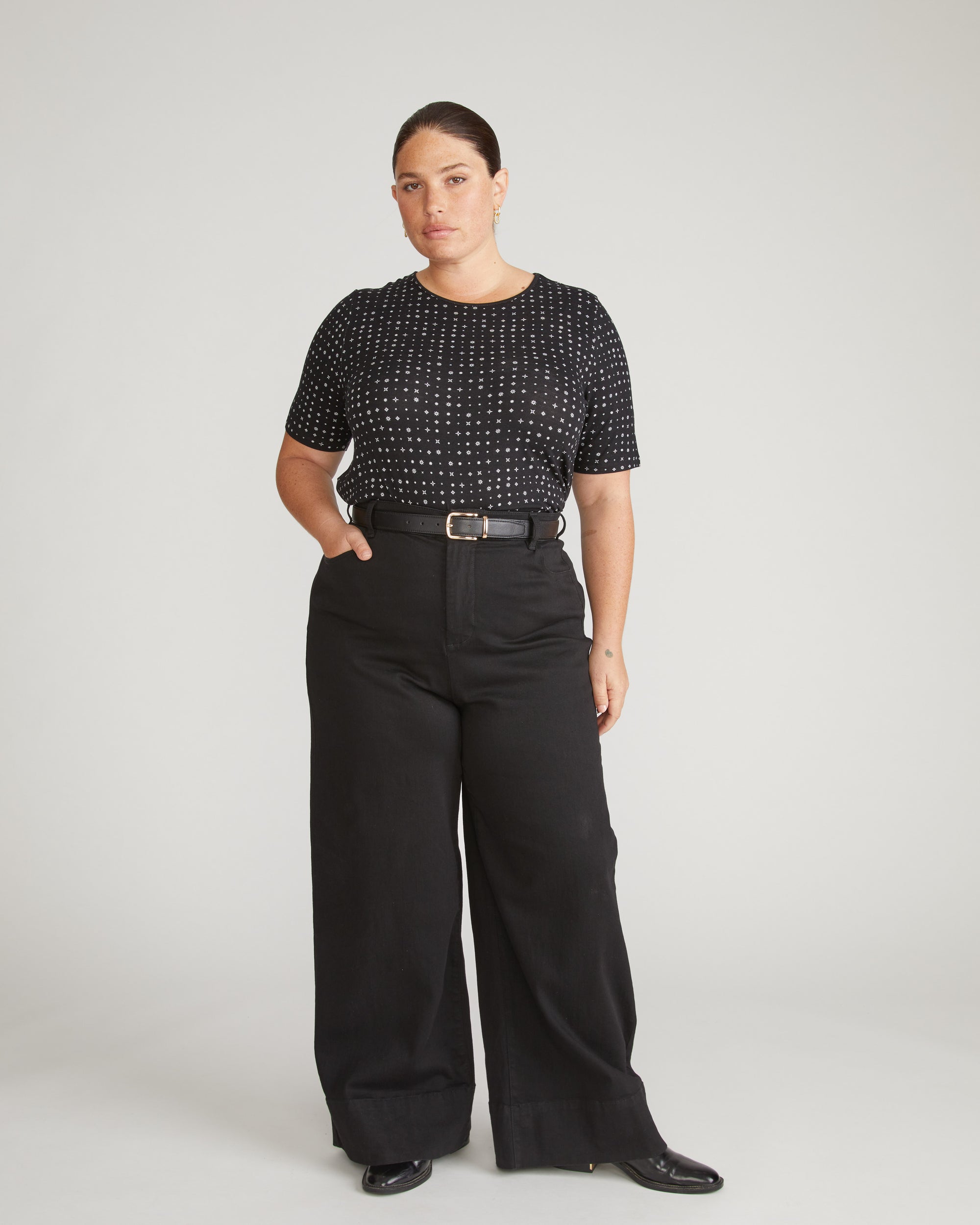 Lily Liquid Jersey Crew Neck Stovepipe Tee - Galactic Print in Black