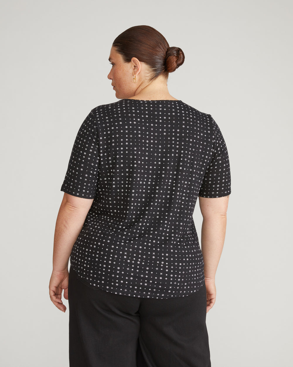 Lily Liquid Jersey Crew Neck Stovepipe Tee - Galactic Print in Black