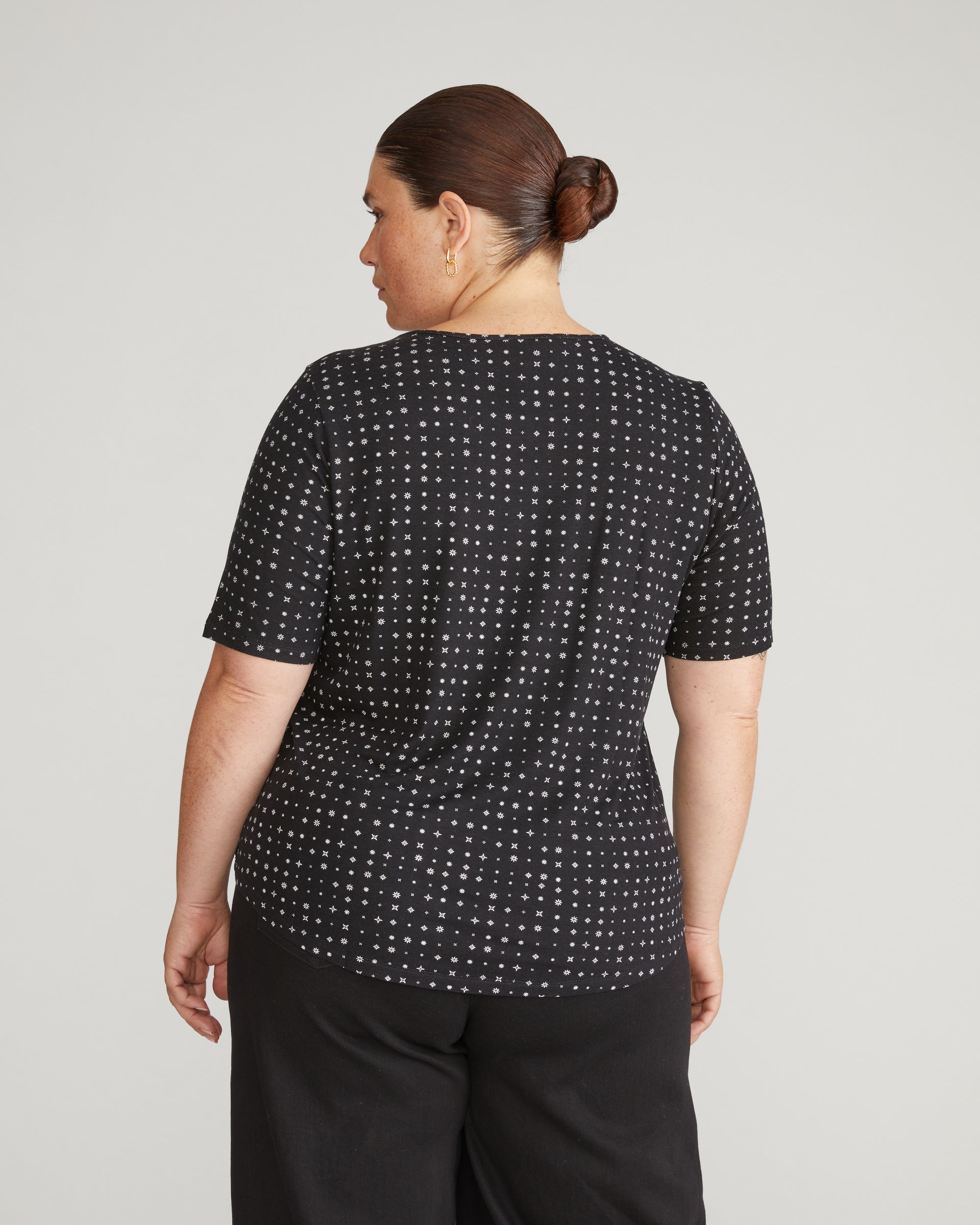 Lily Liquid Jersey Crew Neck Stovepipe Tee - Galactic Print in Black