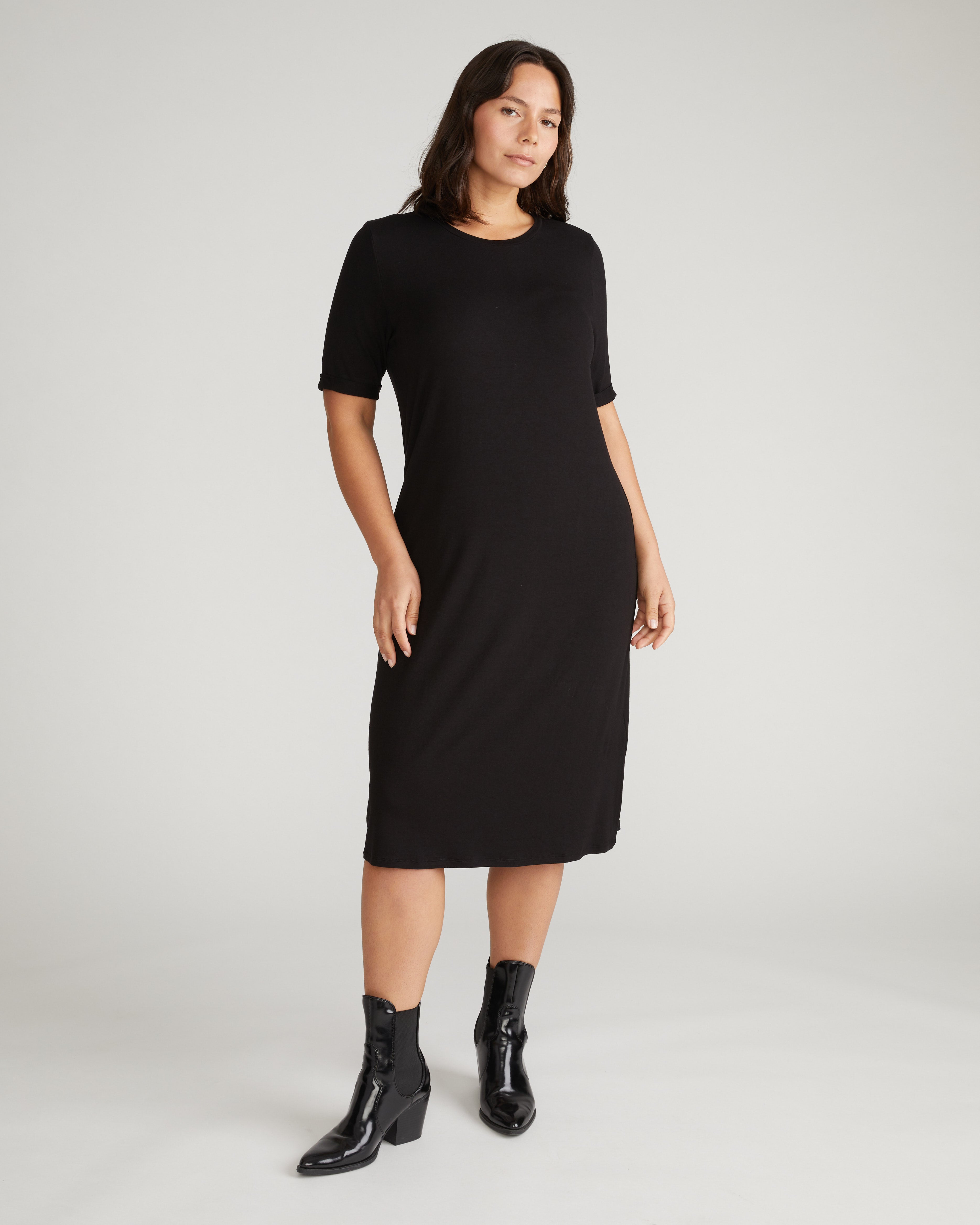Iconic Long Sleeve V-Neck Geneva Dress - Black – Universal Standard