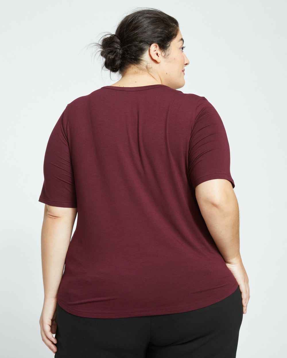 Lily Liquid Jersey V-Neck Stovepipe Tee - Black Cherry