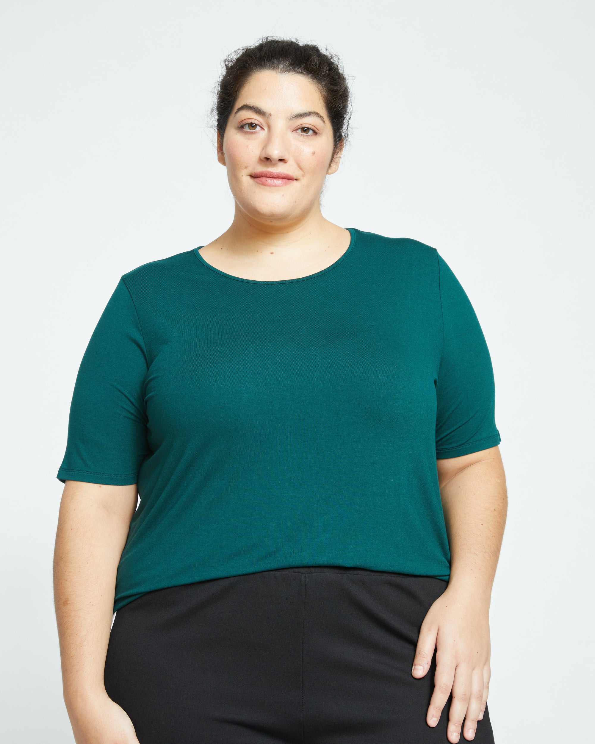 Lily Liquid Jersey Crew Neck Stovepipe Tee - Forest Green | Plus Size & Straight Size Women's Fashion | Universal Standard