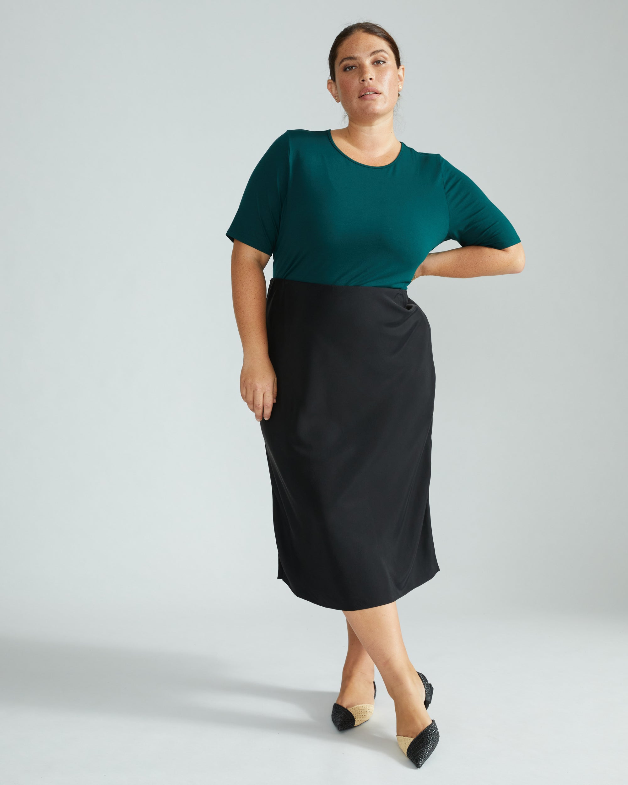 Lily Liquid Jersey Crew Neck Stovepipe Tee - Forest Green | Plus Size & Straight Size Women's Fashion | Universal Standard