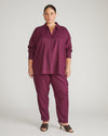 Button Back Linen Polo Shirt - Acai