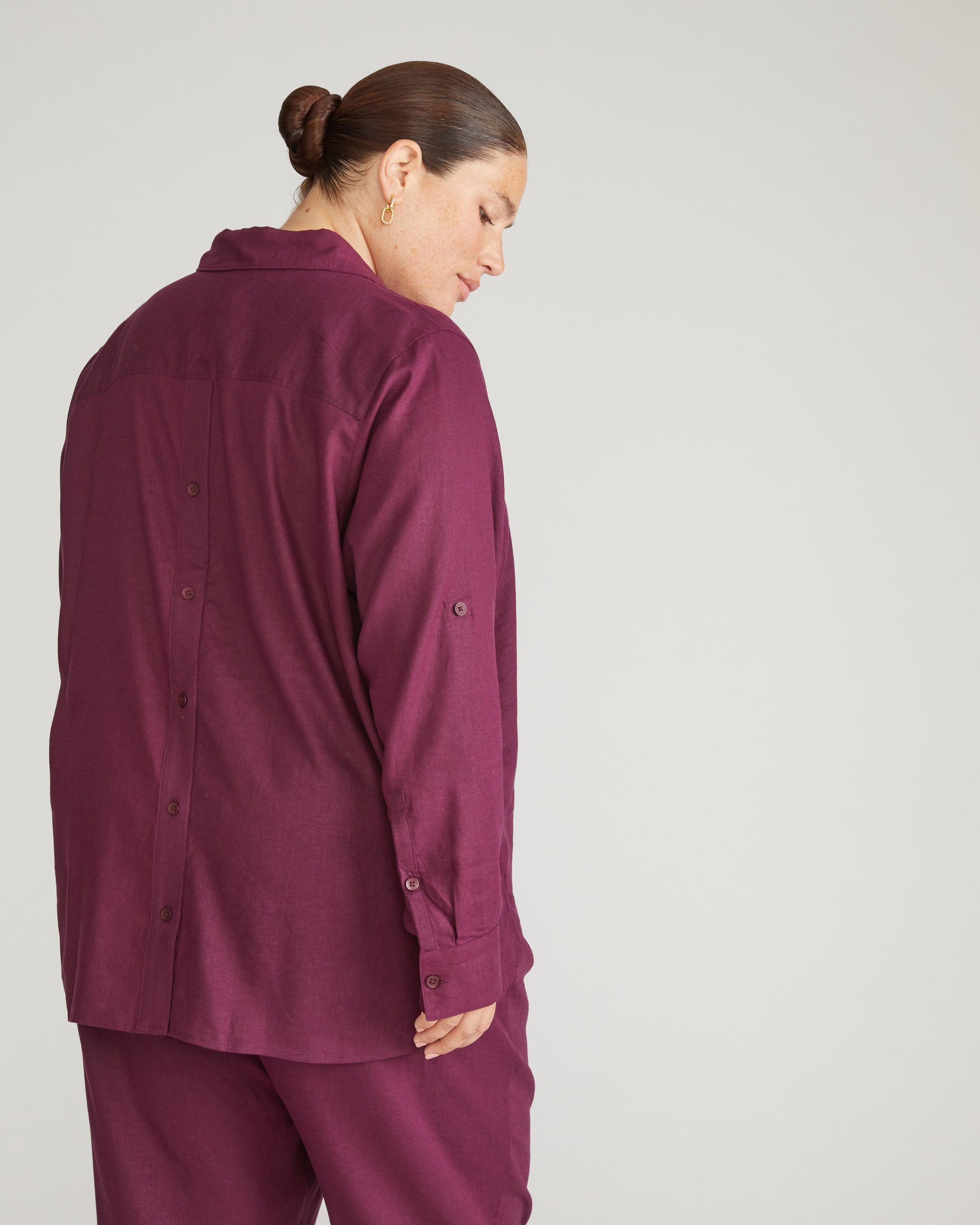 Button Back Linen Polo Shirt - Acai | Plus Size & Straight Size Women's Fashion | Universal Standard