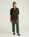 Button Back Linen Polo Shirt - Black