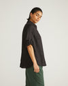 Button Back Linen Polo Shirt - Black