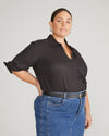 Button Back Linen Polo Shirt - Black