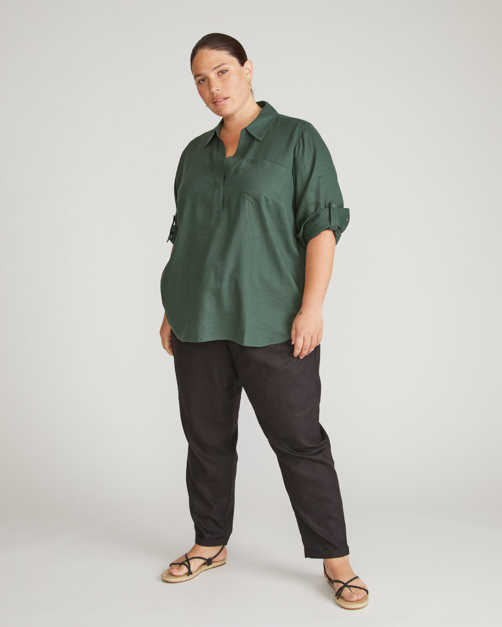Button Back Linen Polo Shirt - Luscious Green