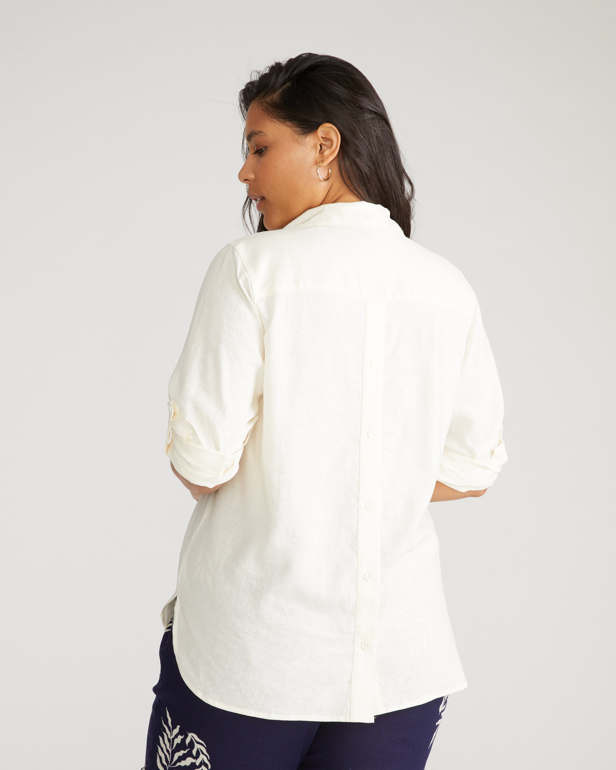 Button Back Linen Blend Polo Shirt - Natural White | Plus Size & Straight Size Women's Fashion | Universal Standard