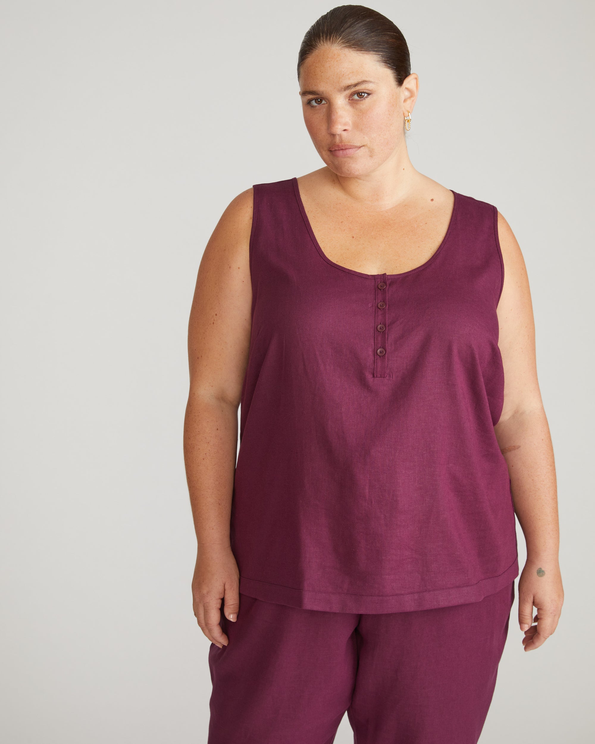 Henley Linen Tank - Acai