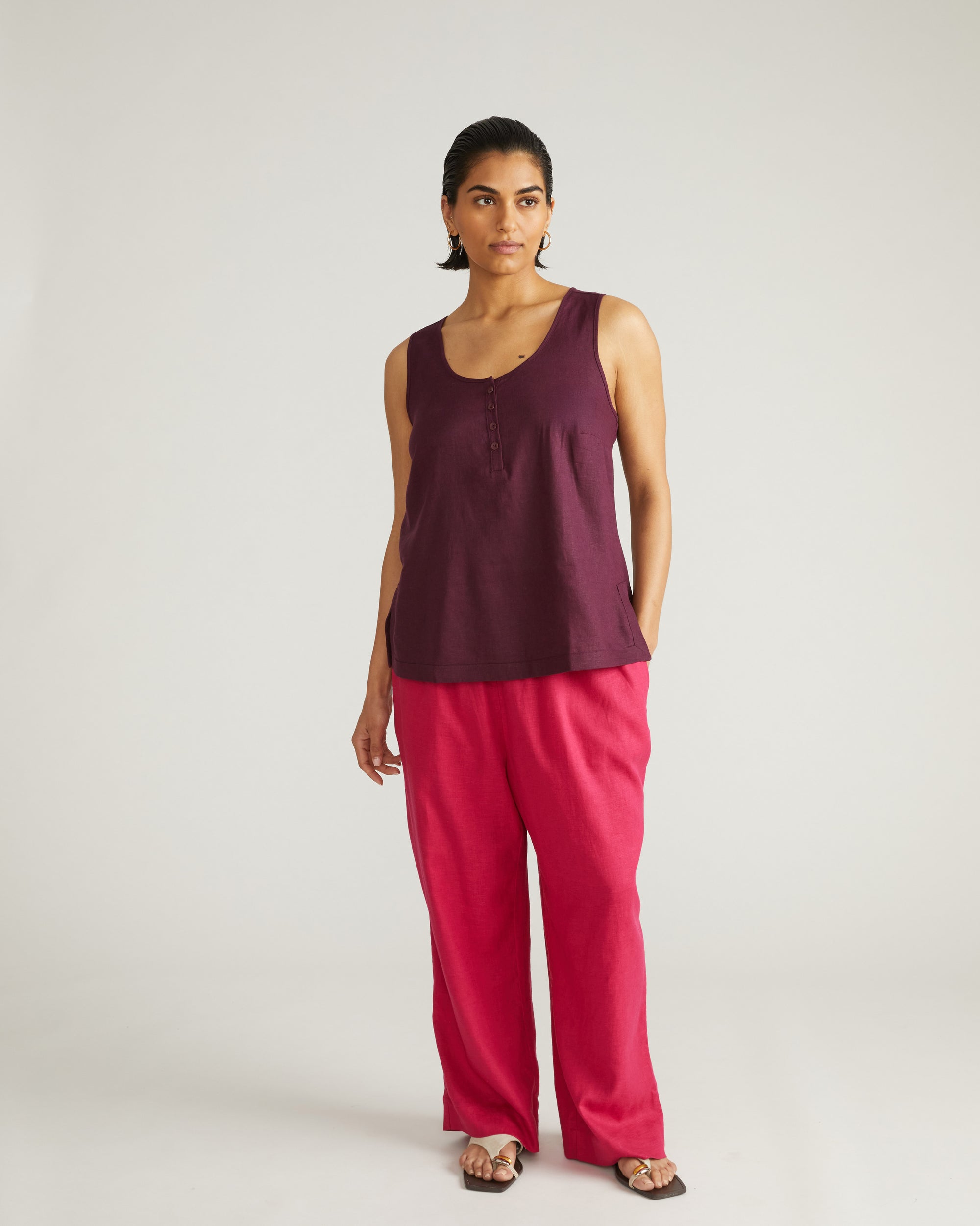 Henley Linen Tank - Acai