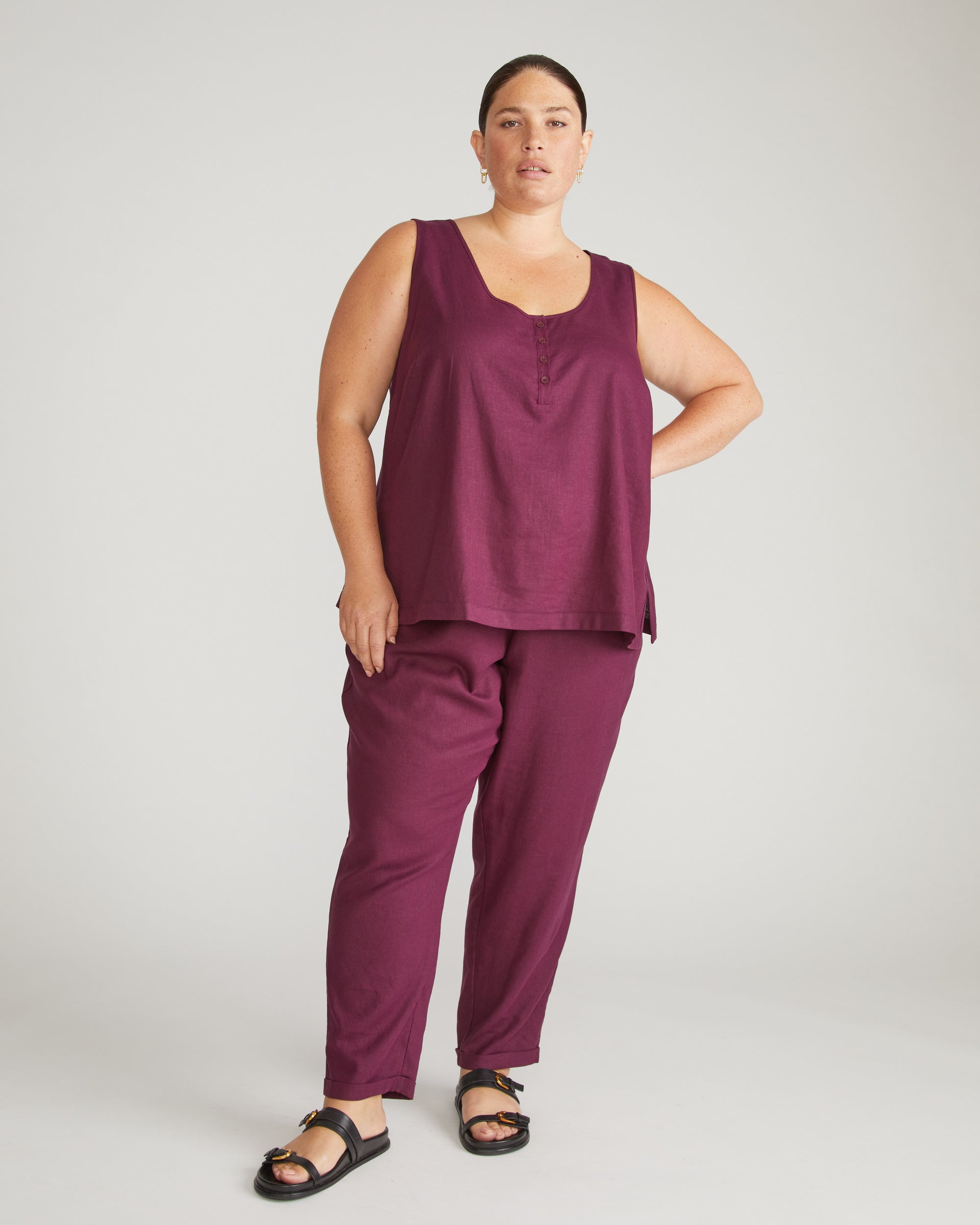 Henley Linen Tank - Acai