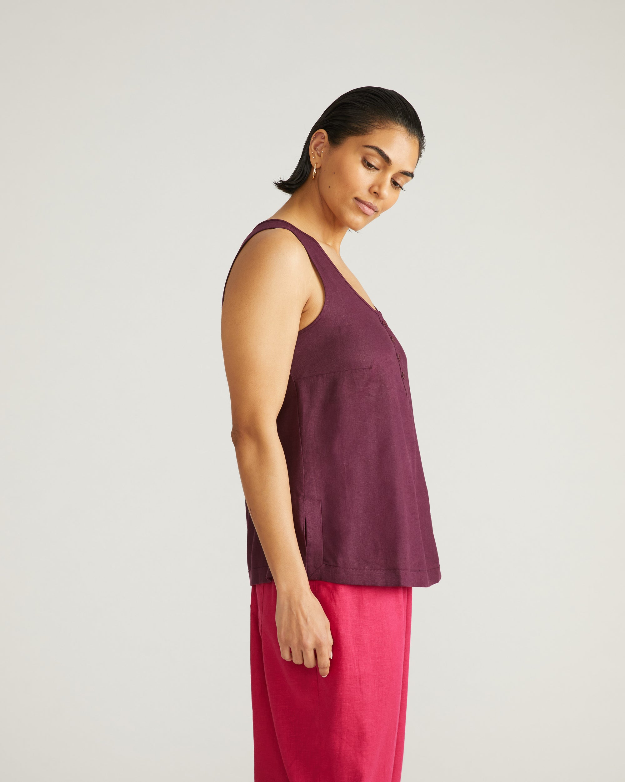 Henley Linen Tank - Acai