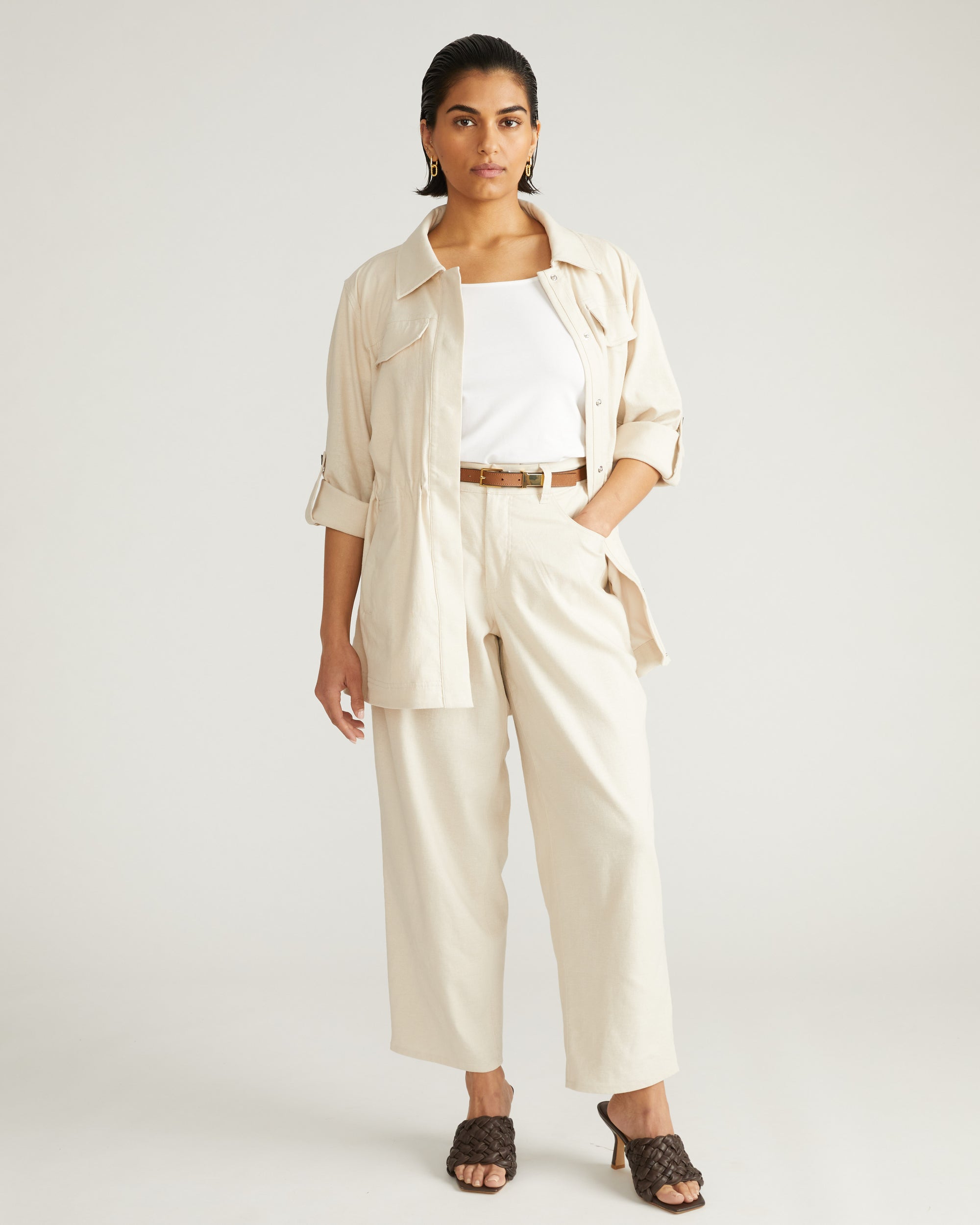 Lou Barrel Leg Linen Pants - Ecru