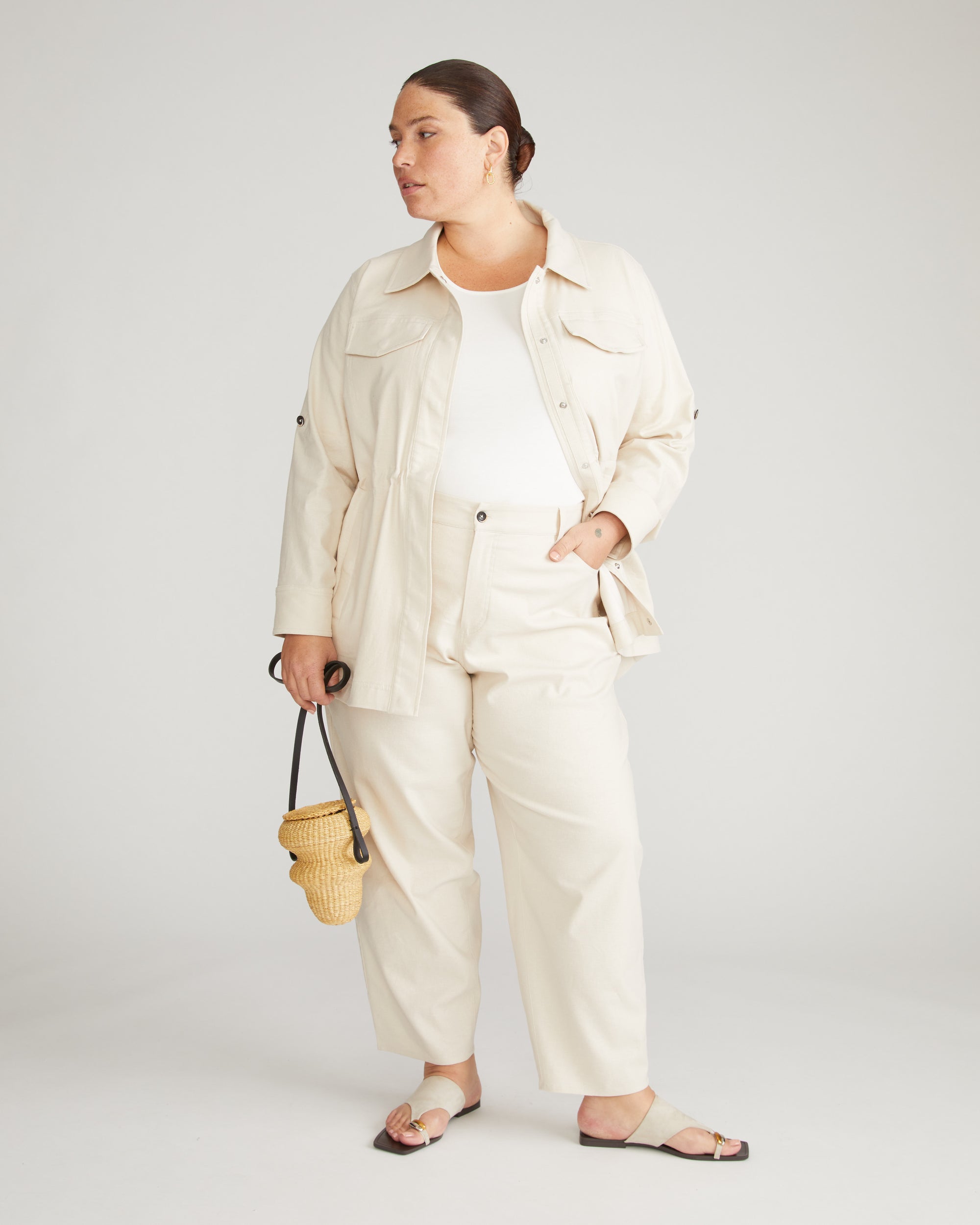 Lou Barrel Leg Linen Pants - Ecru