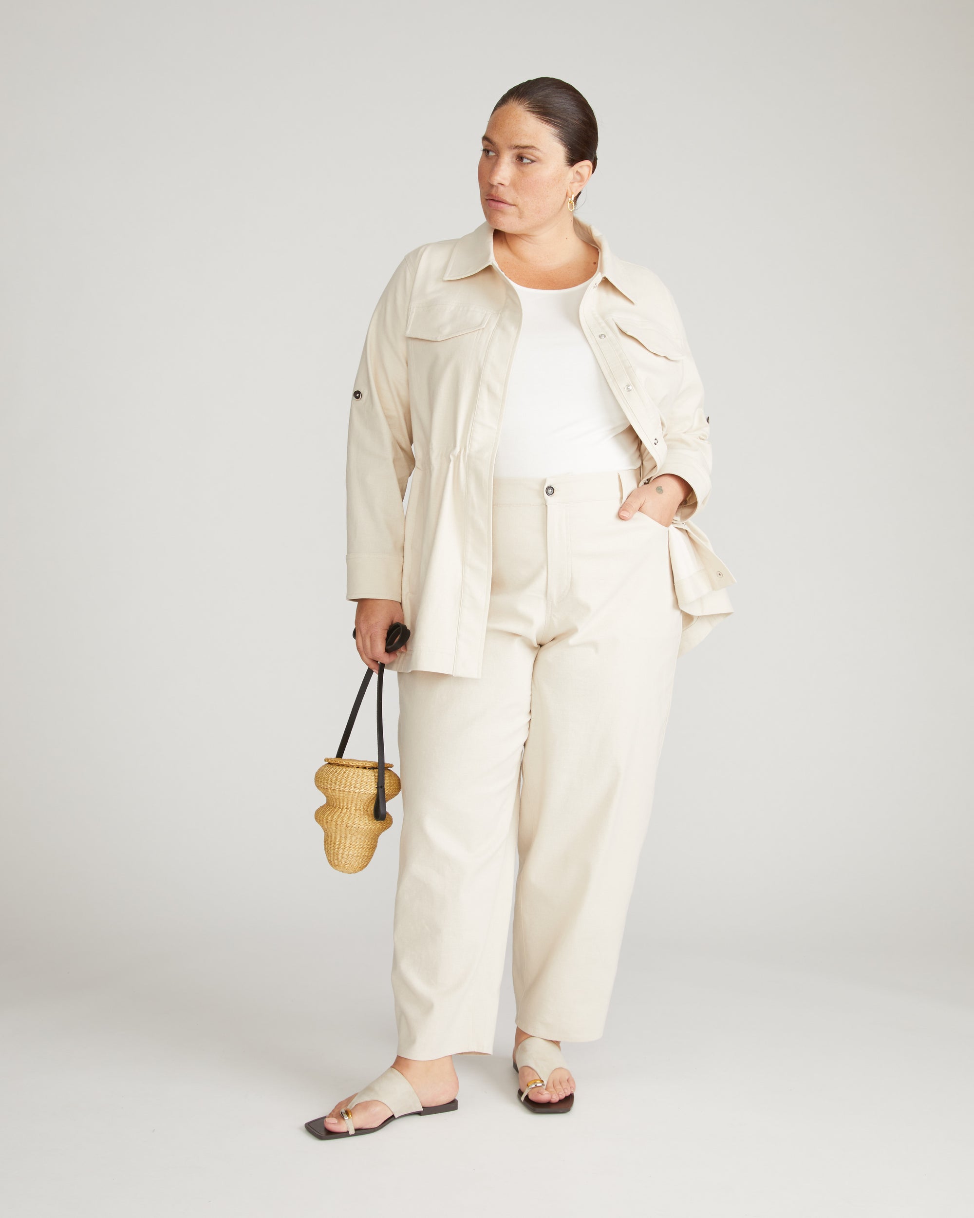 Lou Barrel Leg Linen Pants - Ecru