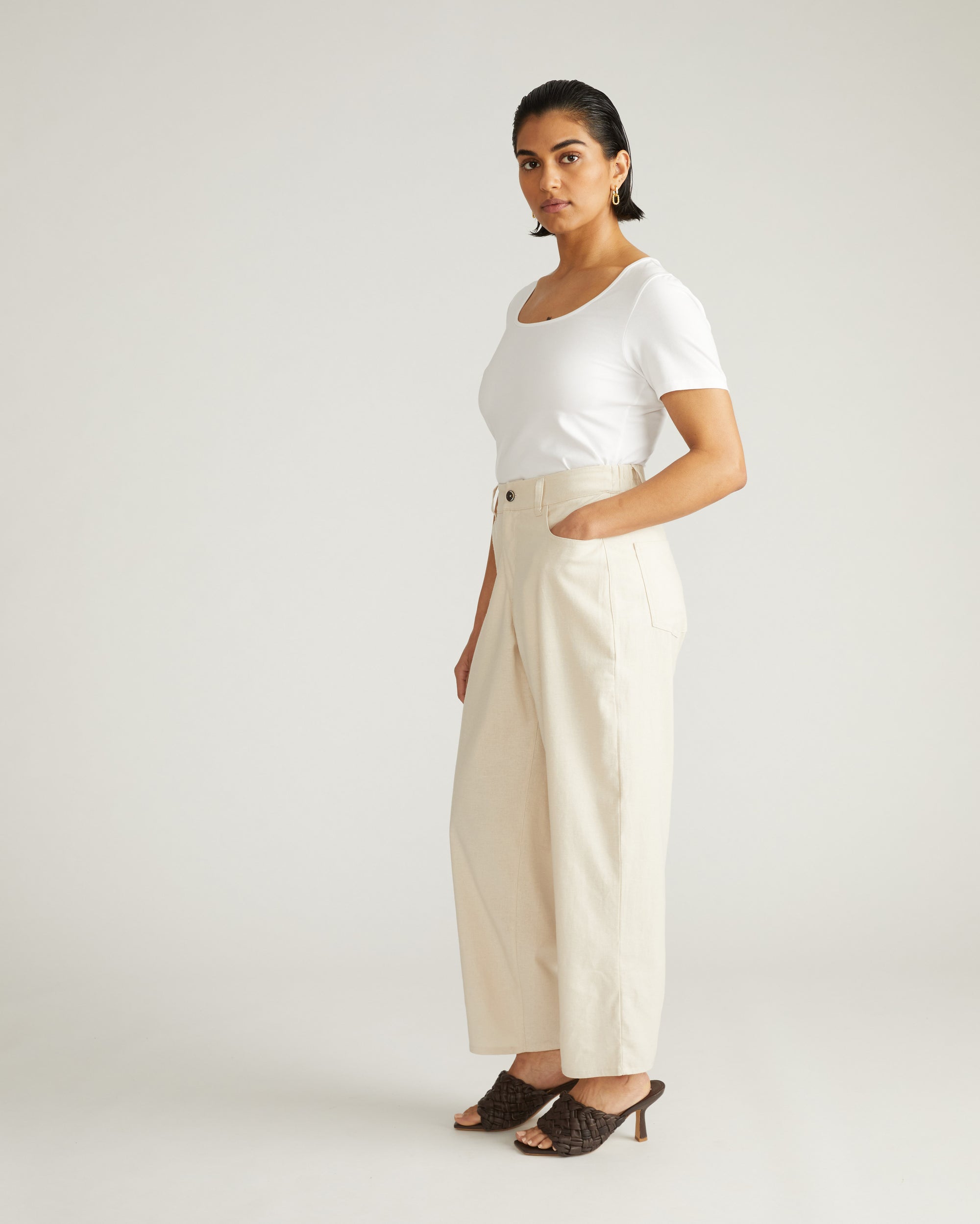 Lou Barrel Leg Linen Pants - Ecru