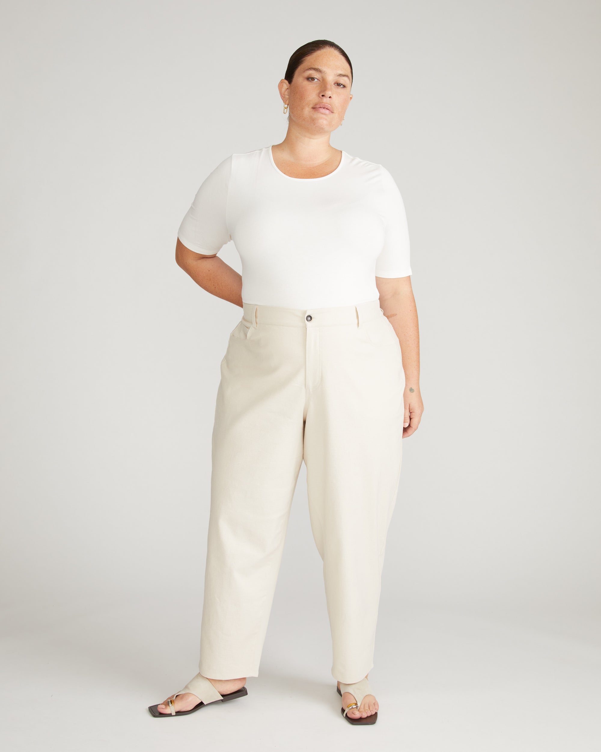 Lou Barrel Leg Linen Pants - Ecru