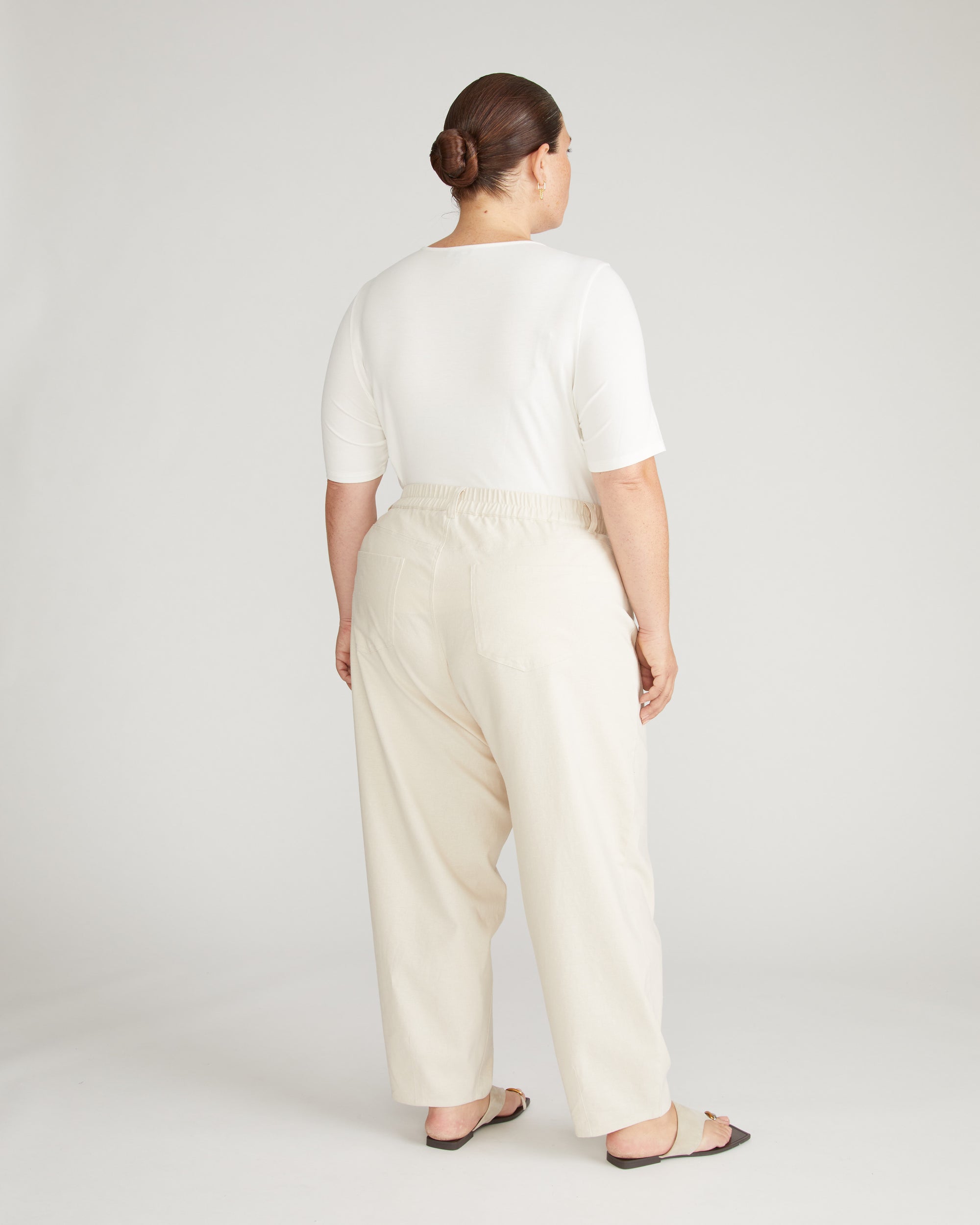 Lou Barrel Leg Linen Pants - Ecru