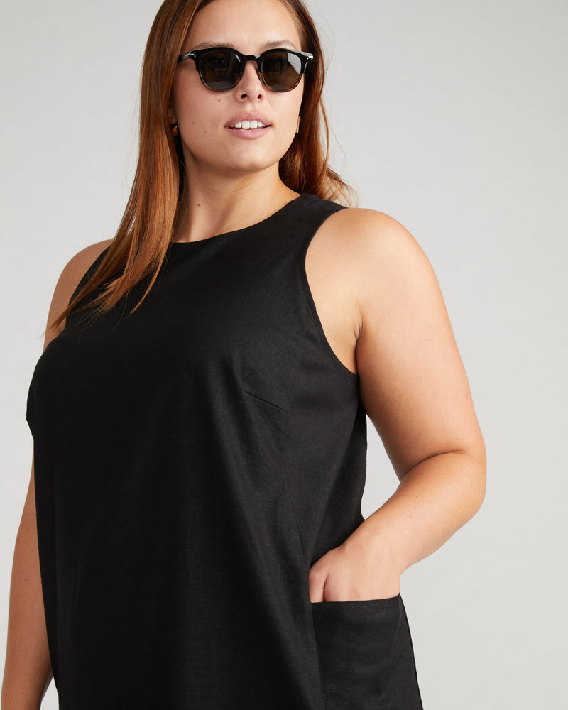 Terrace Linen Shift Dress - Black