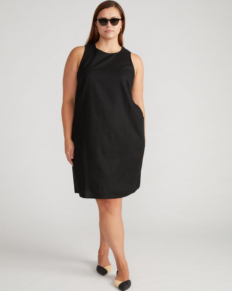 Terrace Linen Shift Dress - Black