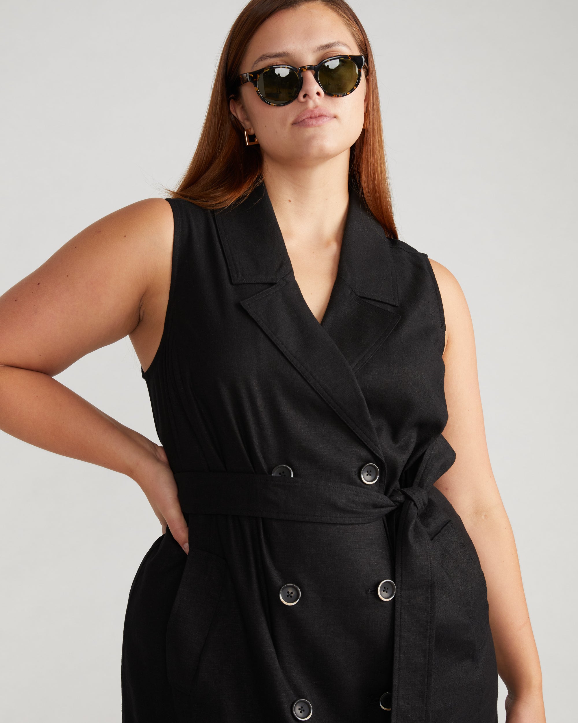 Hudson Linen Trench Dress - Black Universal Standard Hudson Linen Trench Dress - Black Universal Standard