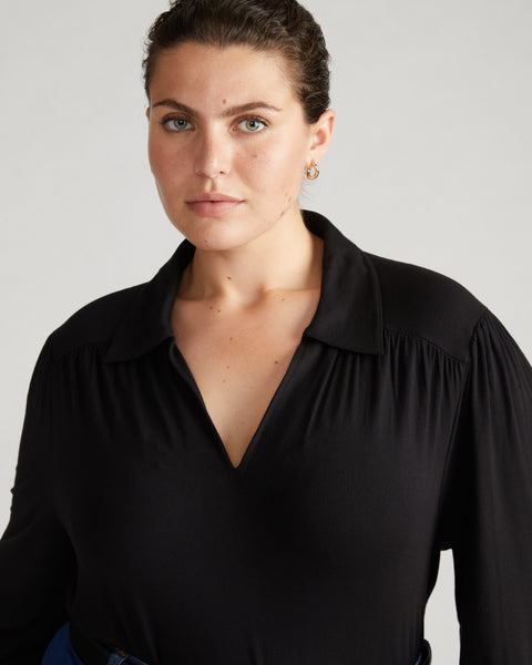 トップス FETICO STRECH JERSEY DRAPED BLOUSE BLK FETICO】STRETCH JERSEY DRAPE BLOUSE - black - | loop