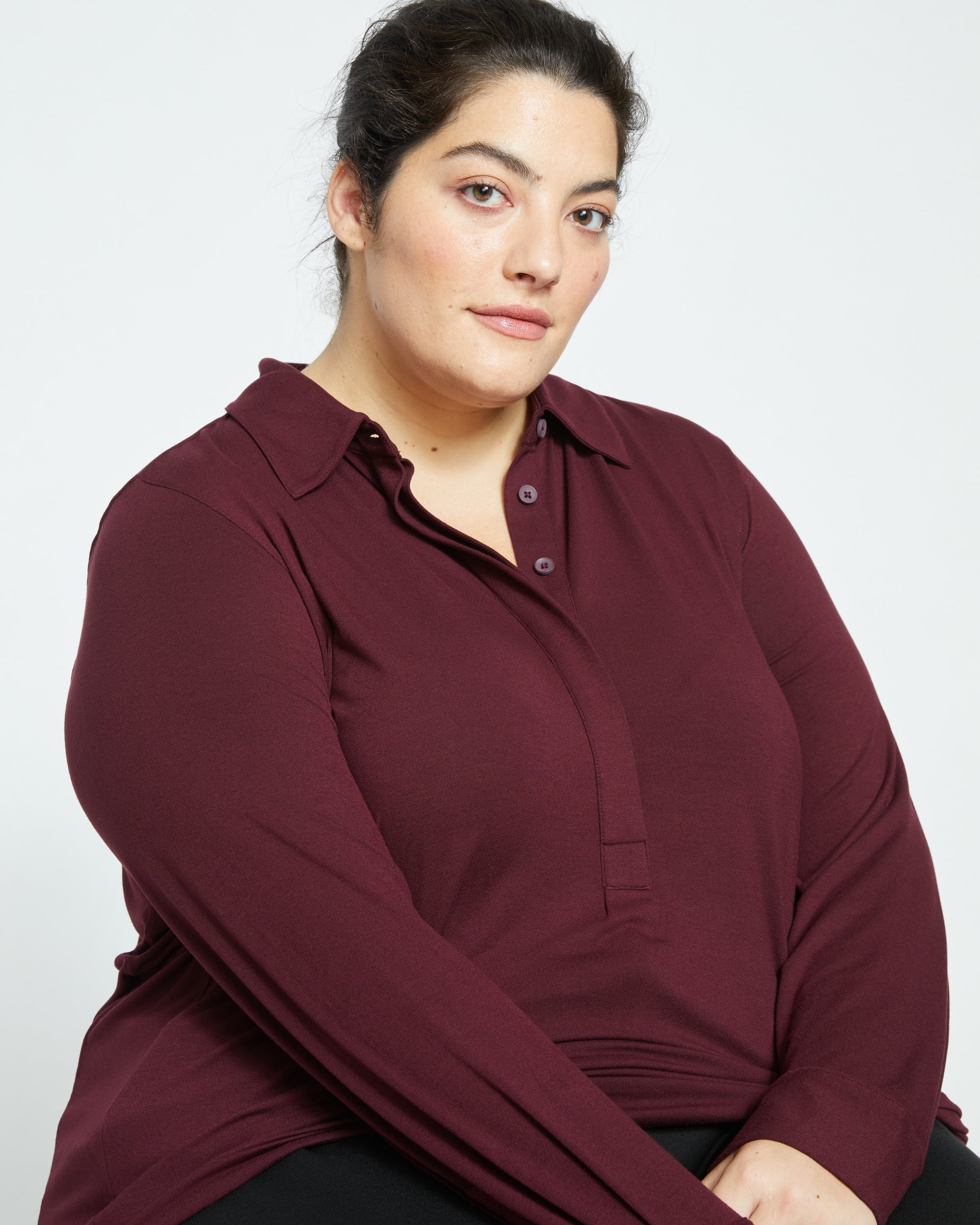 Elbe Popover Liquid Jersey Shirt Classic Fit - Black Cherry | Plus Size & Straight Size Women's Fashion | Universal Standard