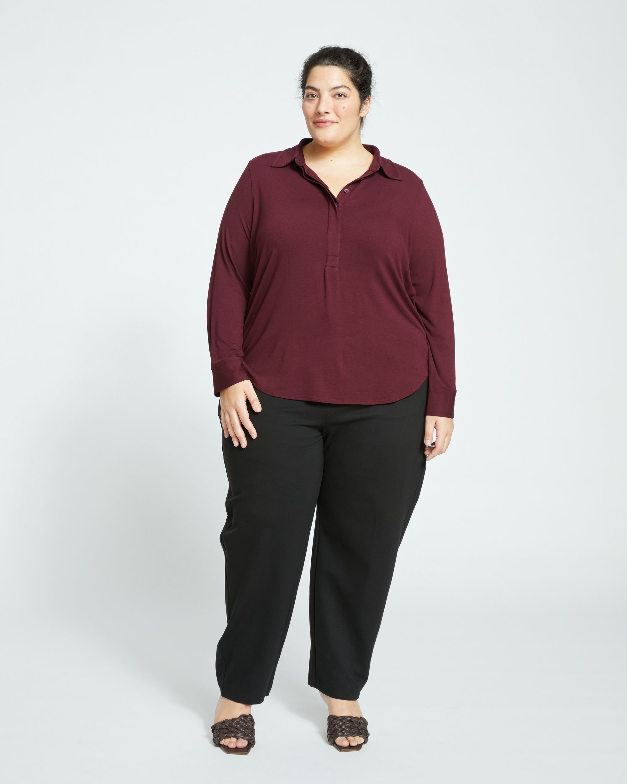 Elbe Popover Liquid Jersey Shirt Classic Fit - Black Cherry | Plus Size & Straight Size Women's Fashion | Universal Standard