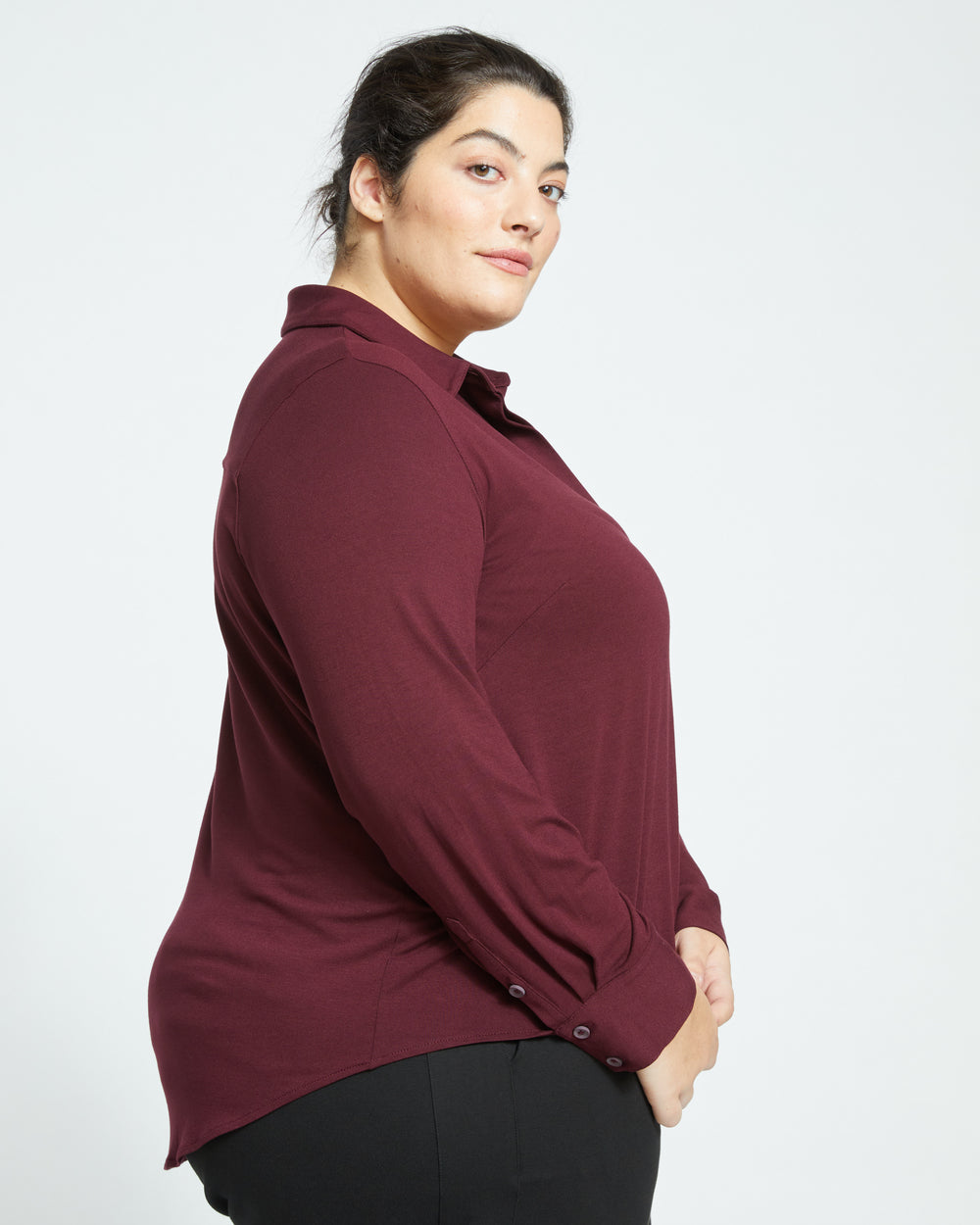 Elbe Popover Liquid Jersey Shirt Classic Fit - Black Cherry
