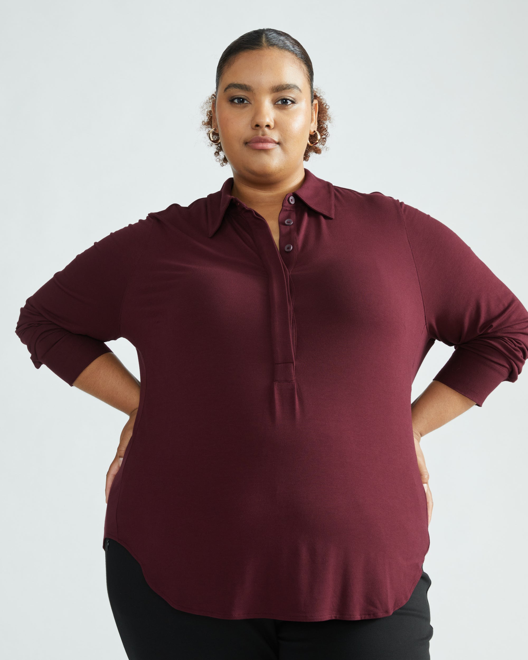 Elbe Popover Liquid Jersey Shirt Classic Fit - Black Cherry | Plus Size & Straight Size Women's Fashion | Universal Standard
