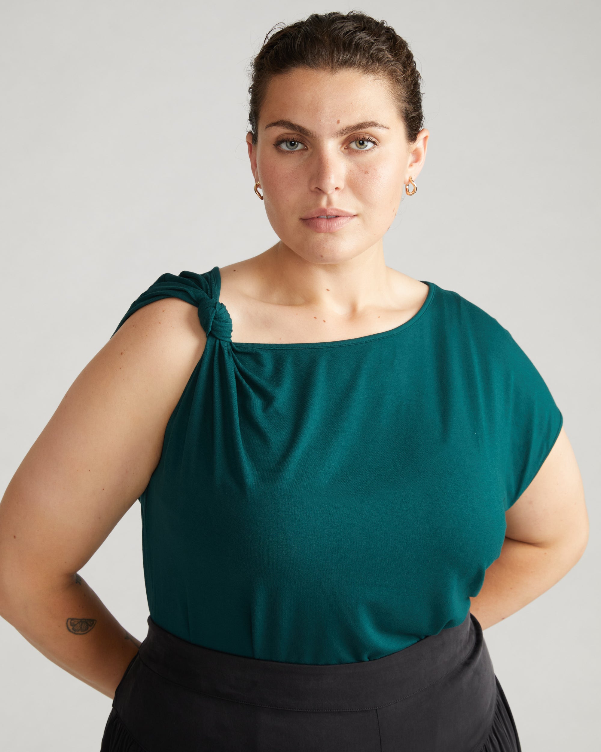 Estella Liquid Jersey Knot Tank - Forest Green