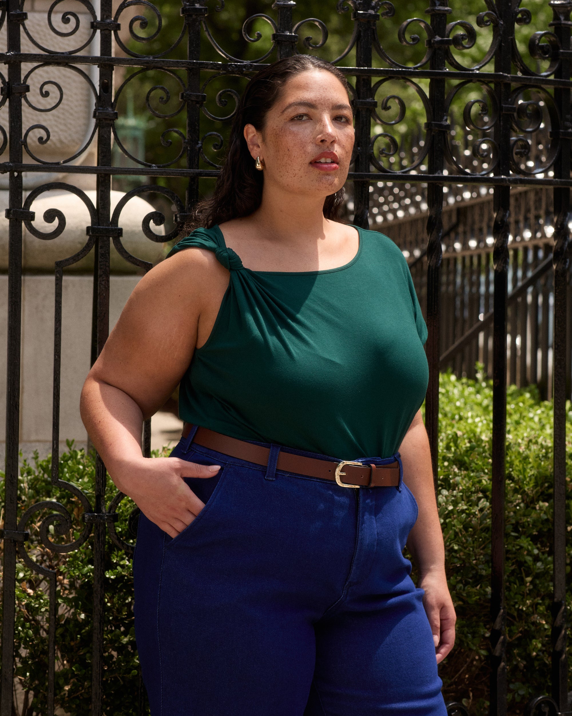 Estella Liquid Jersey Knot Tank - Forest Green