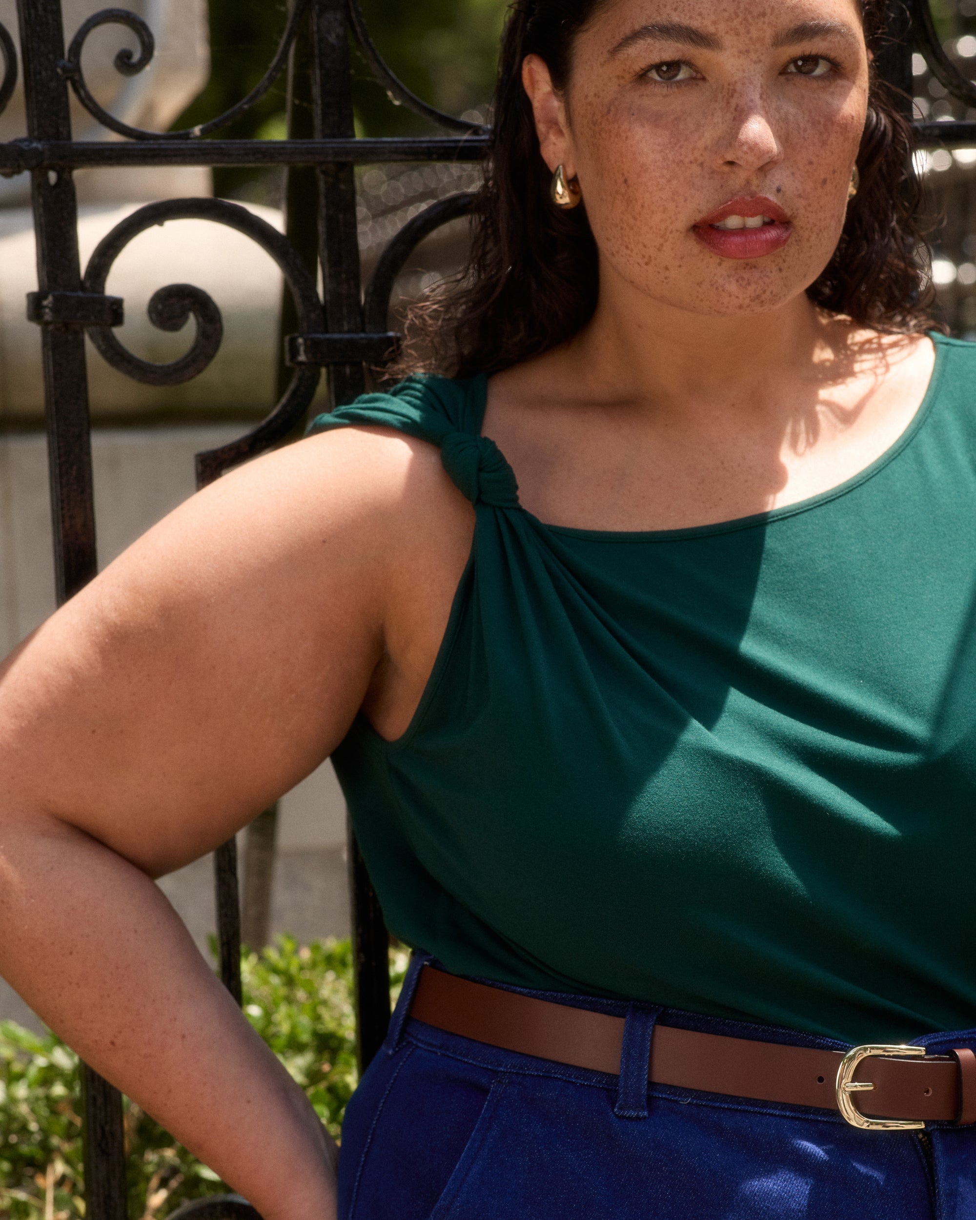 Estella Liquid Jersey Knot Tank - Forest Green