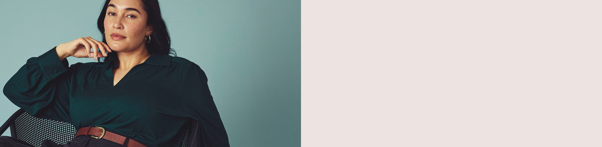 model wearing a green liquid jersey top