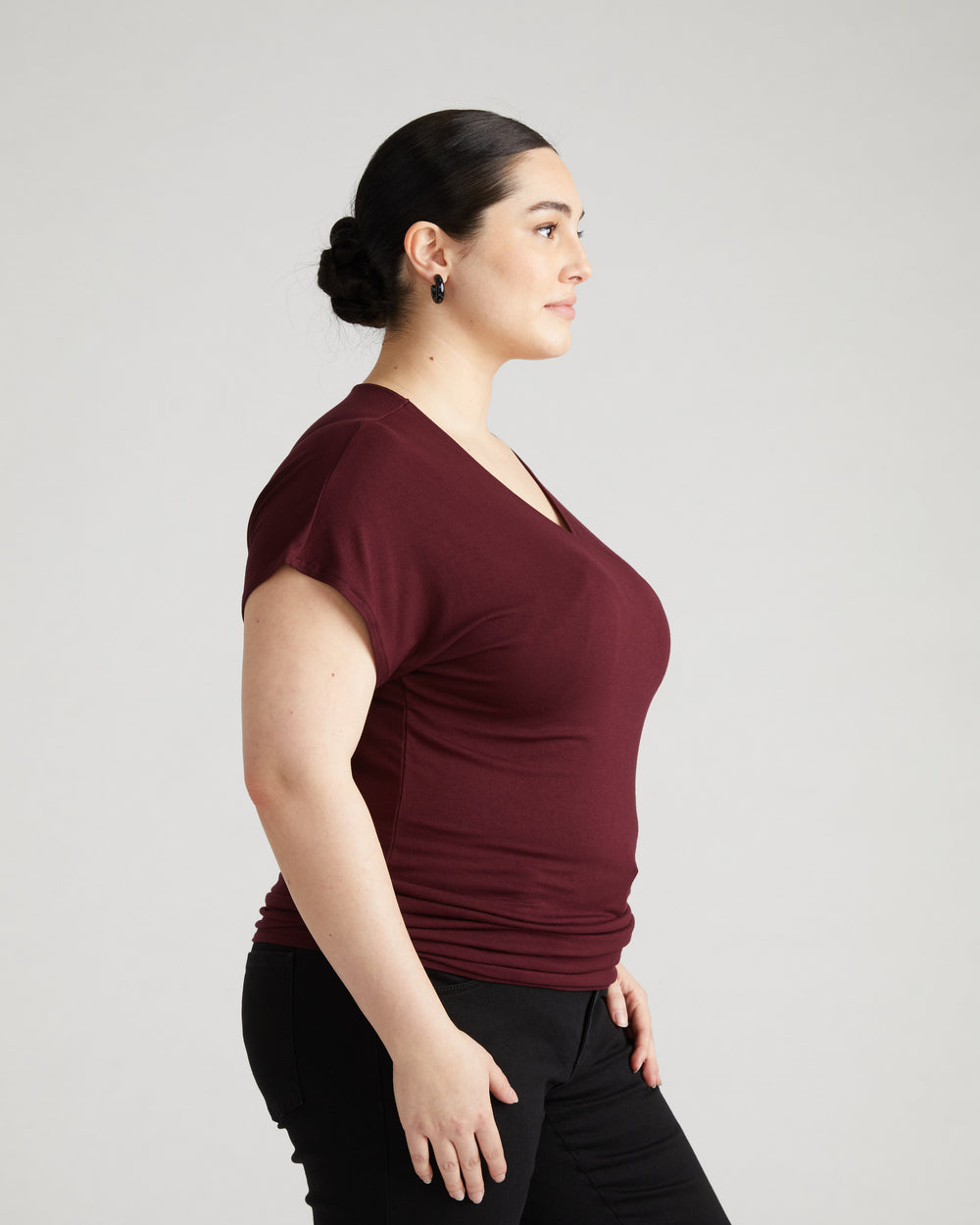 Liquid Jersey Two-Way Short Sleeve Cross Top - Black Cherry