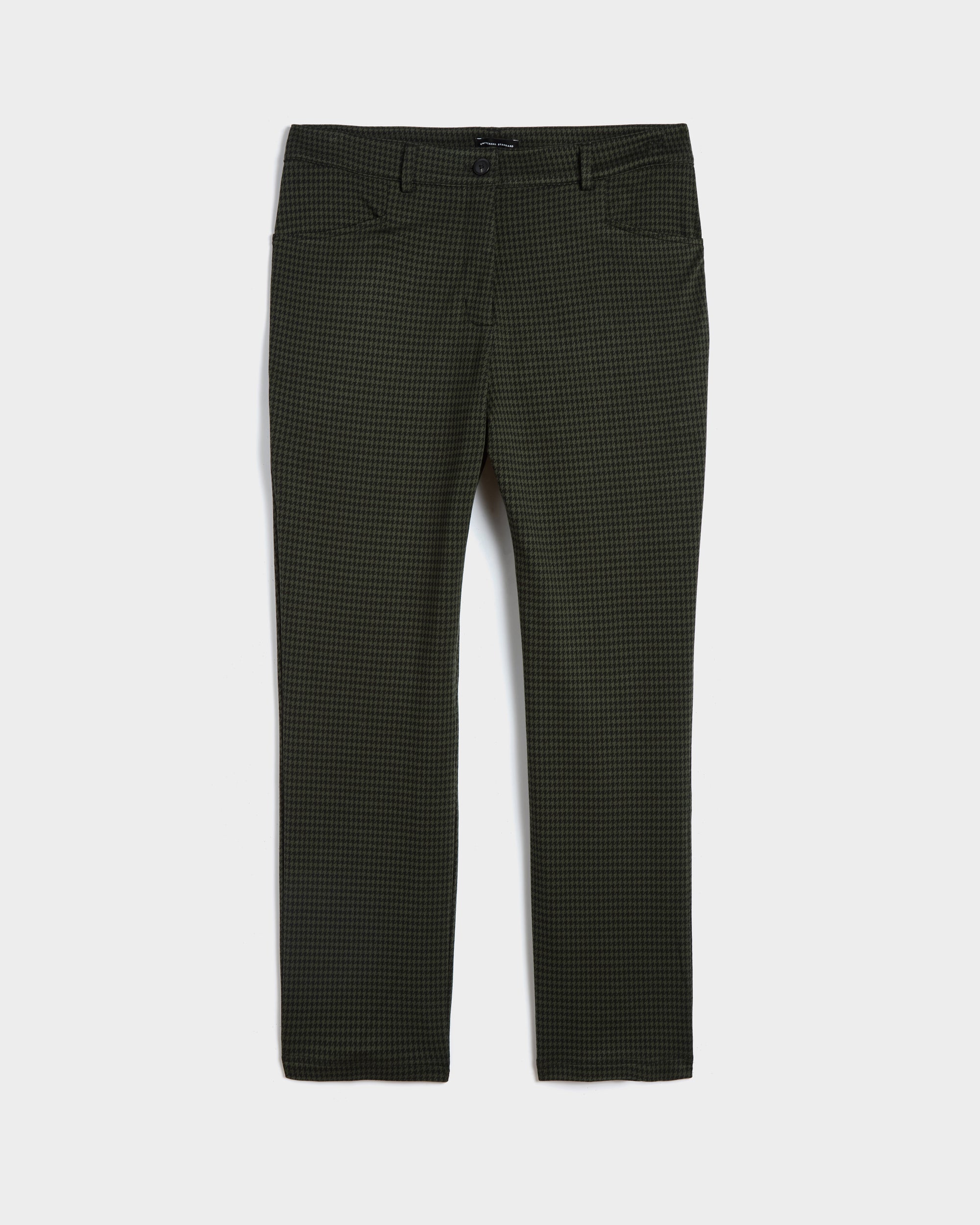 Long Cigarette Ponte Pants - Forest Houndstooth