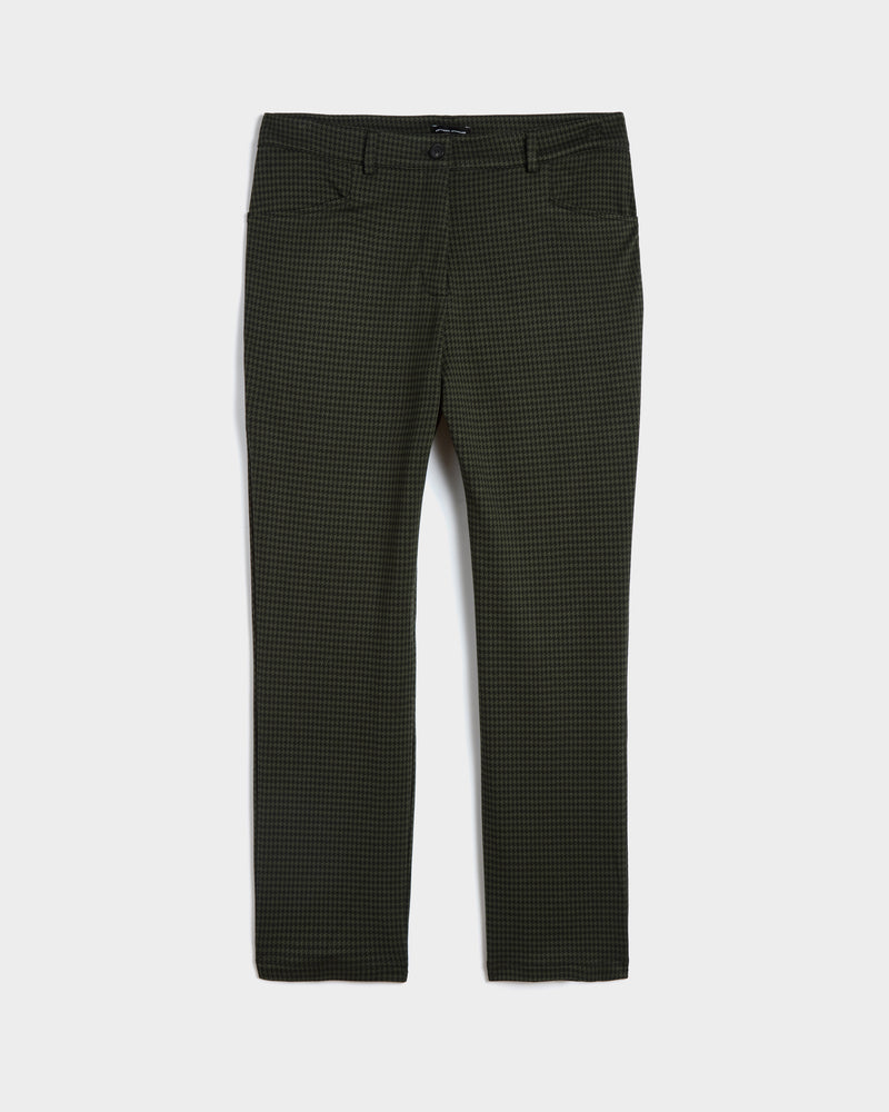 Long Cigarette Ponte Pants - Forest Houndstooth