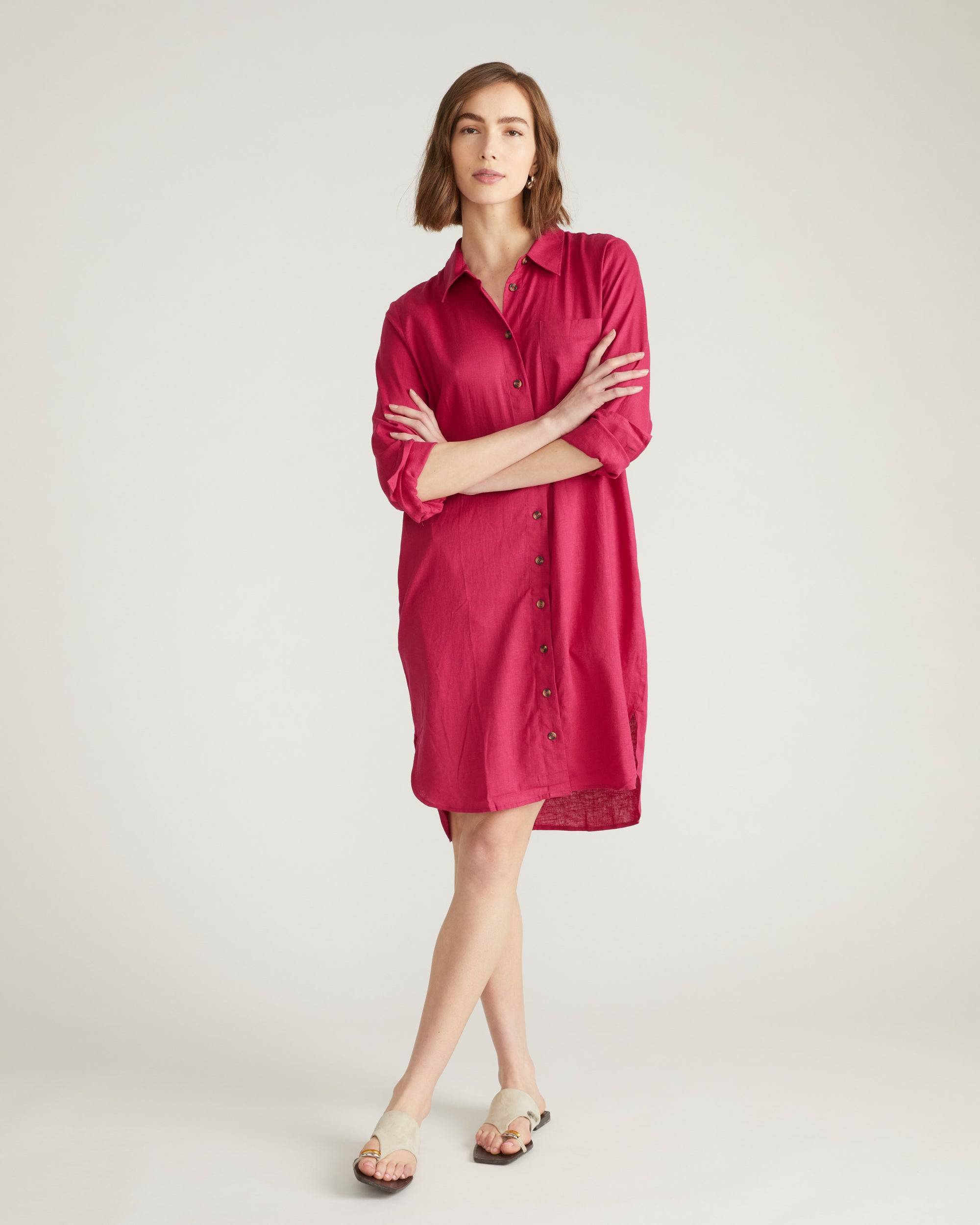 Seaside Linen Shirtdress - Cerise