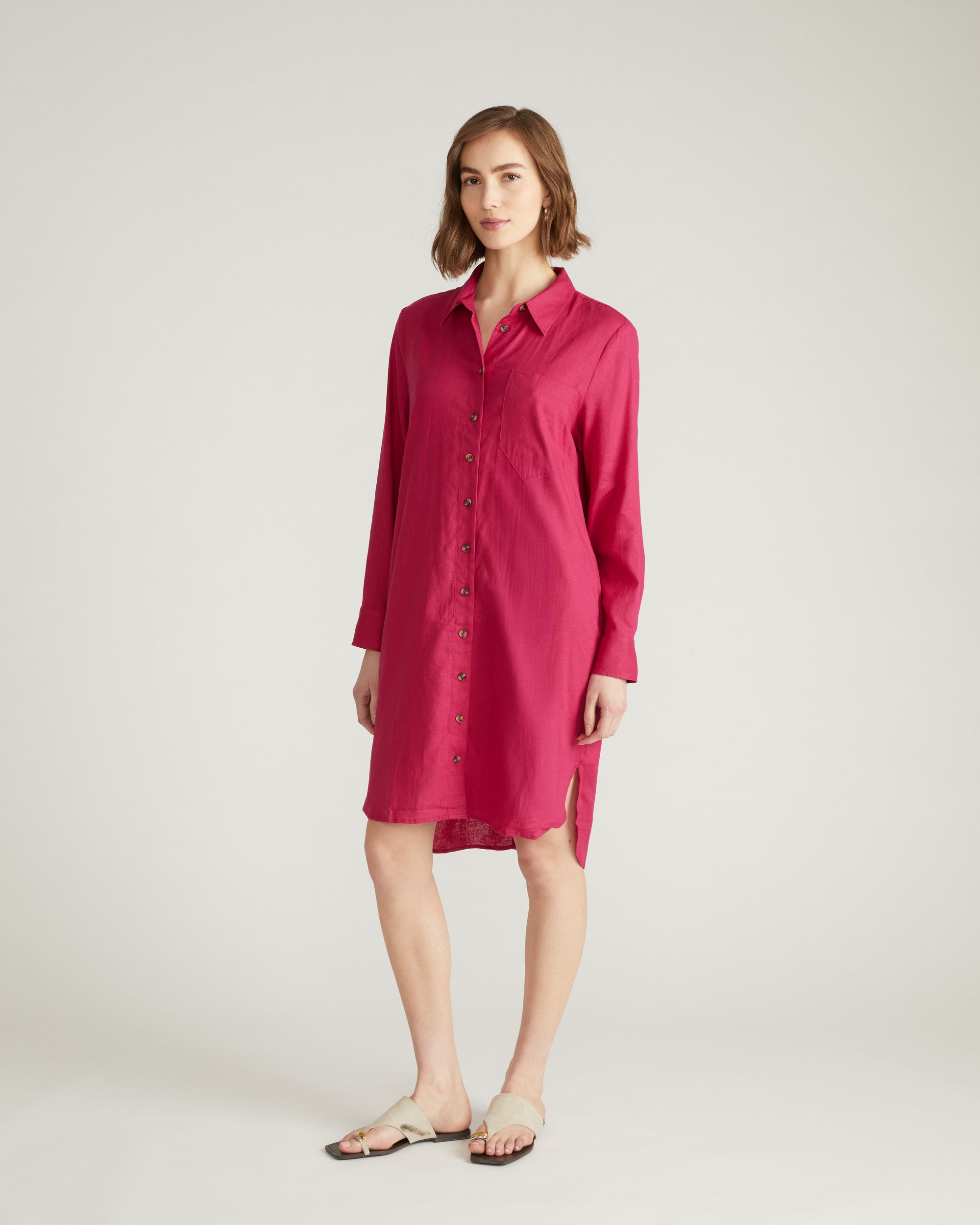 Universal Standard Womens Plus Seaside Linen Shirtdress - Cerise Universal Standard Womens Plus Seaside Linen Shirtdress - Cerise