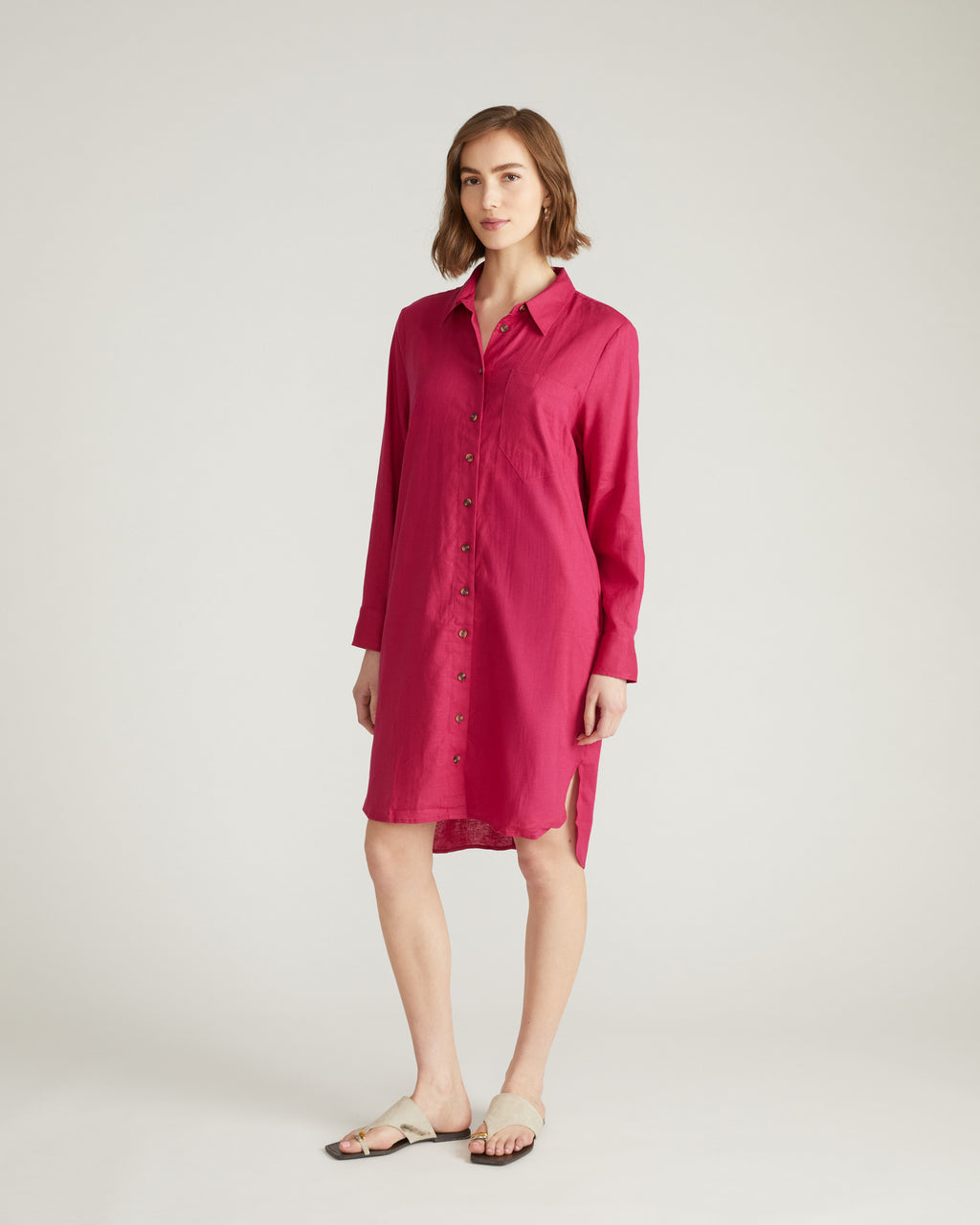 Universal Standard Womens Plus Seaside Linen Shirtdress