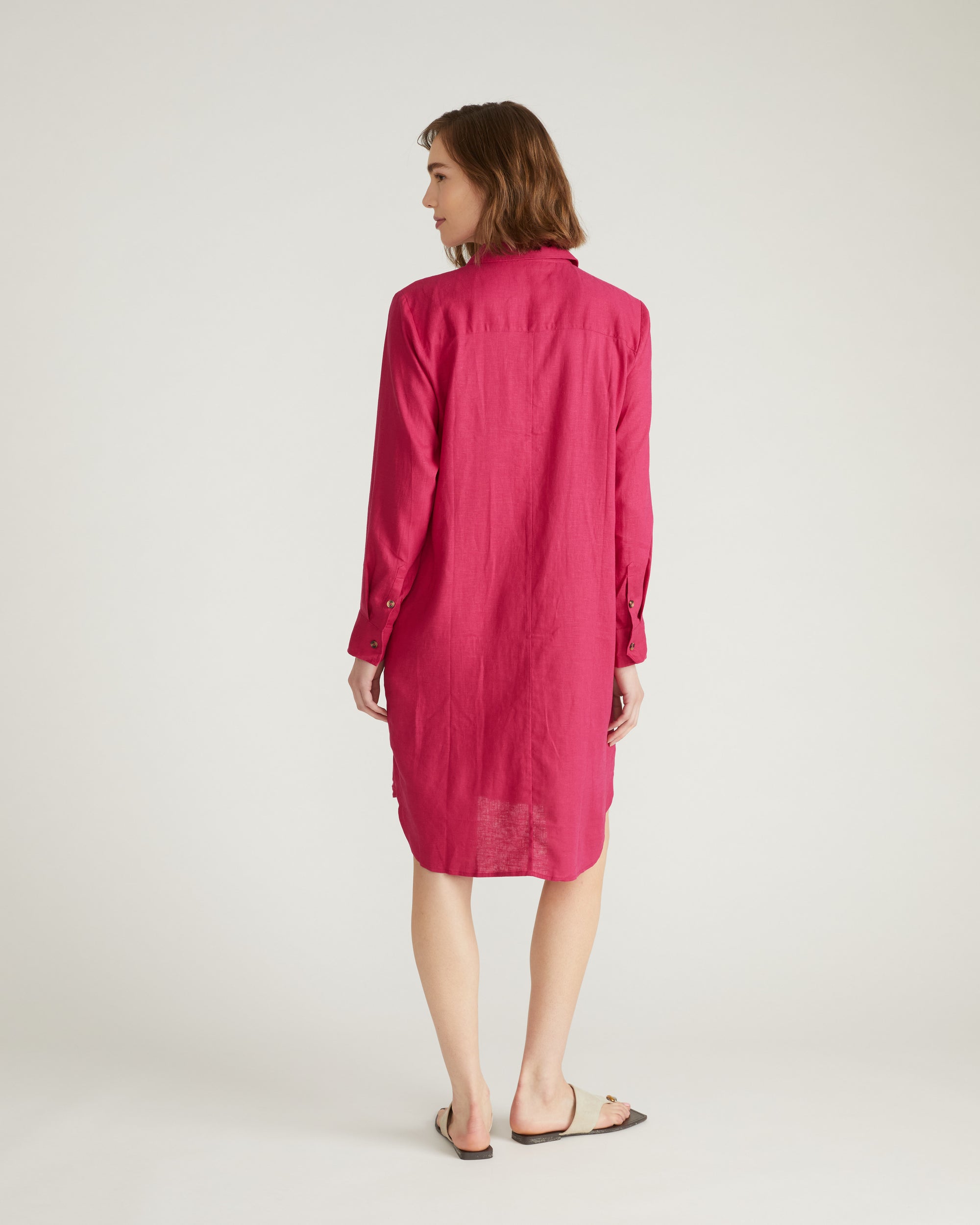 Universal Standard Womens Plus Seaside Linen Shirtdress - Cerise Universal Standard Womens Plus Seaside Linen Shirtdress - Cerise