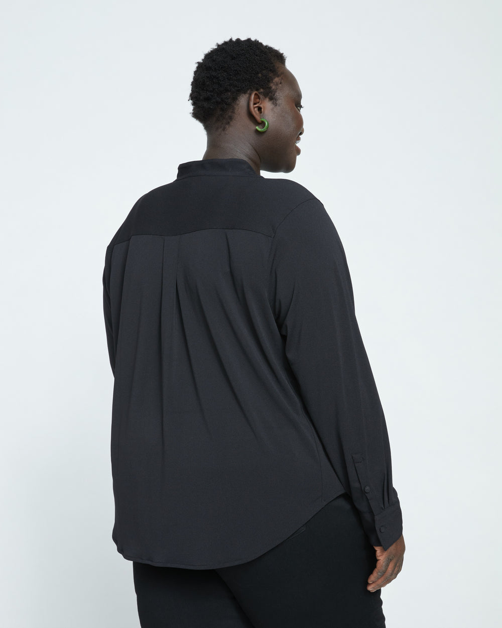 Crepe Jersey Long Sleeve Tess Blouse - Black